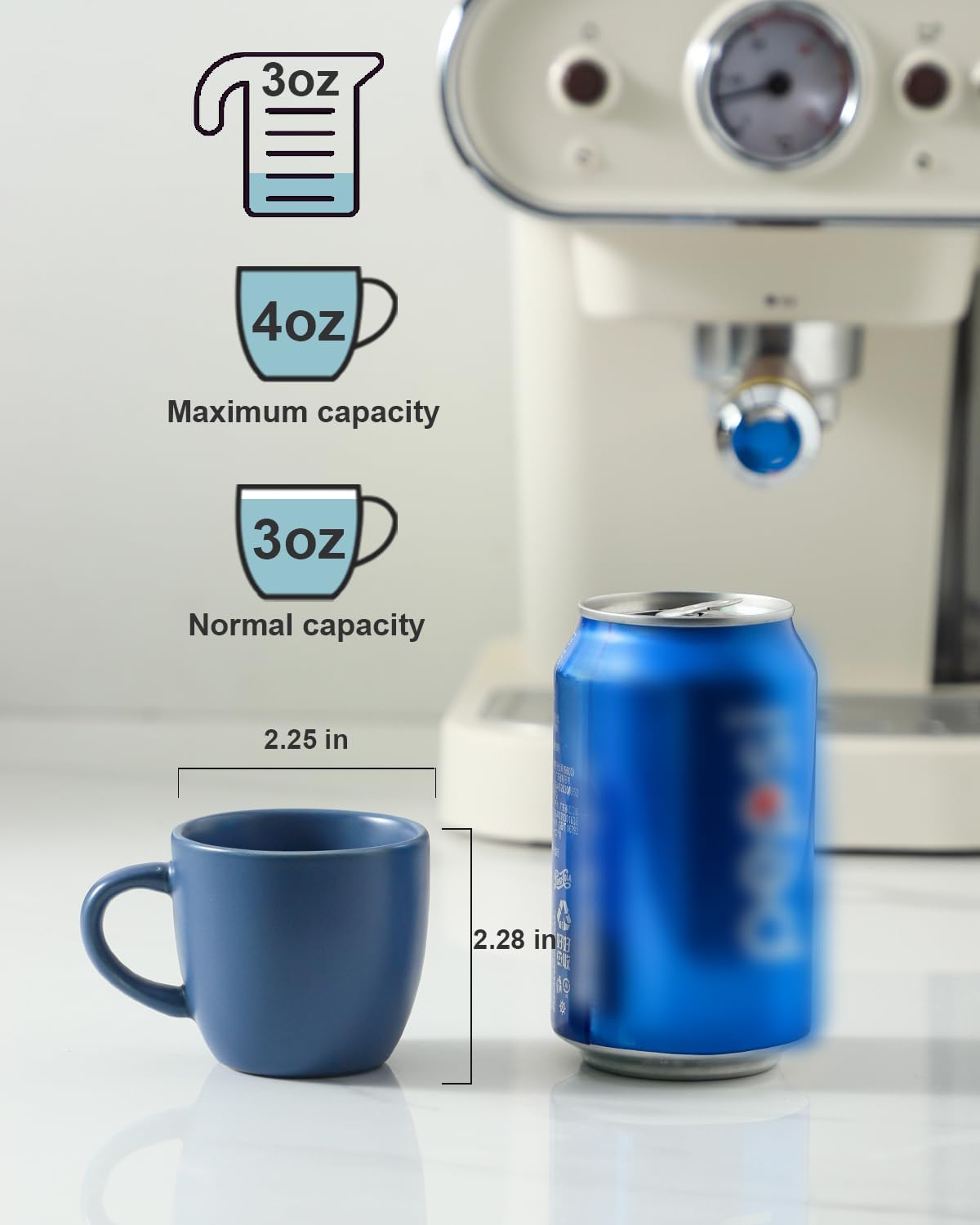 Hasense Ceramic 3 OZ Espresso Cups, Porcelain Espresso Demitasse Cups Set of 4 for Double shot, Lungo and Ristretto, Tiny Italian Expresso Shot Coffee Mugs for Home and Office, Blue