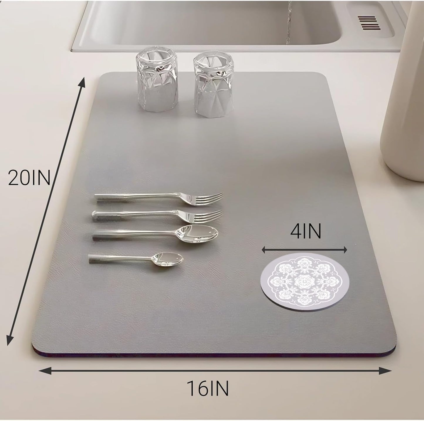 Coffee Mat Dish Drying Mat Quick Drying Hide Stain Rubber Backed Absorbent Coffee Bar Accessories 16"x20" Light Grey