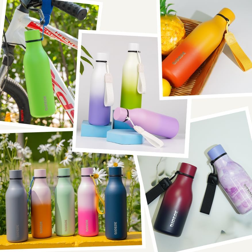 BJPKPK Insulated Water Bottles, 12oz Stainless Steel Metal Water Bottle with Strap, BPA Free Leak Proof Thermos, Mugs, Flasks, Reusable Water Bottle for Sports & Travel, Light Pink