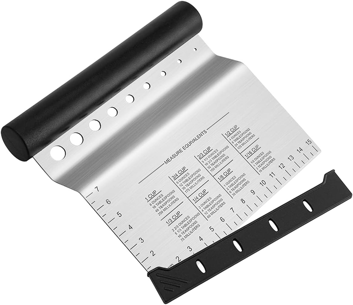 ALLTOP Bench Scraper & Chopper with Herb Stripper,Stainless Steel Multipurpose Kitchen Baking Tool for Bread Dough Pastry Cake -Leaf Remover with Plastic Handle &Upgraded Protective Cover