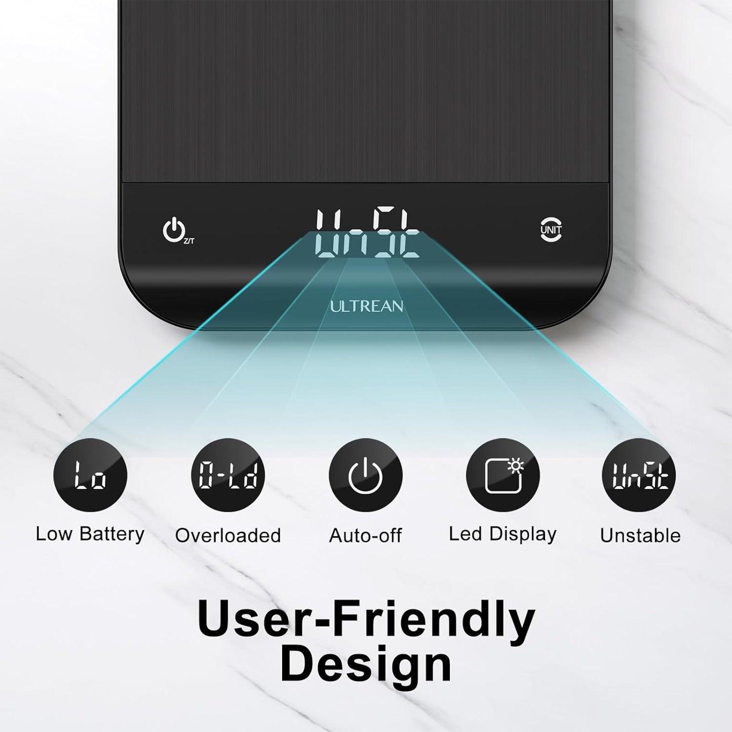 Ultrean Food Scale, Digital Kitchen Scale with LED Display, Weight Grams and Ounces for Baking Cooking, 6 Units with Tare Function, 11lb (Batteries Included)