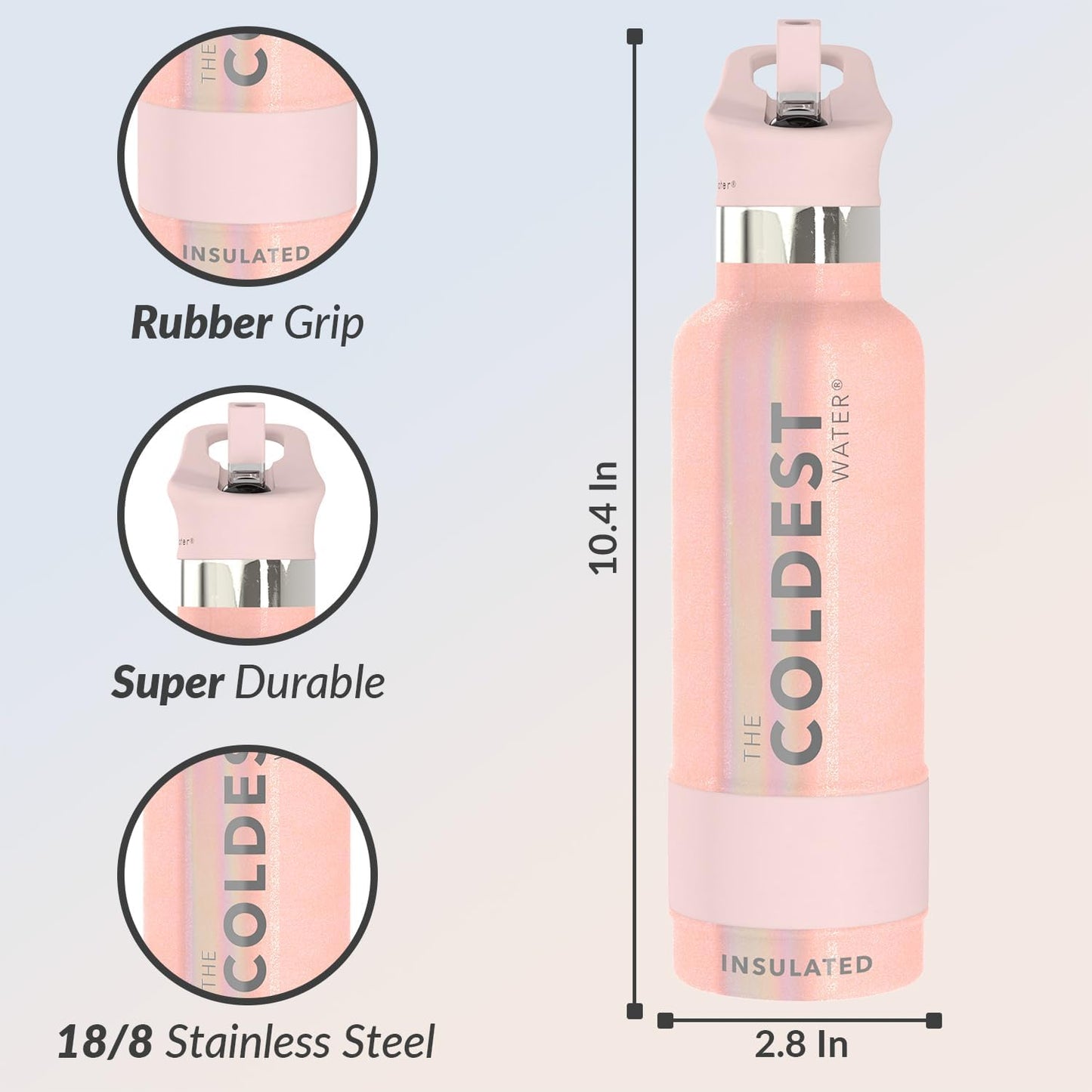 Coldest Insulated Water Bottle with Straw Lid - Stainless Steel Metal Insulated Bottle for Men & Women (Forever Pink Glitter, 21 oz)