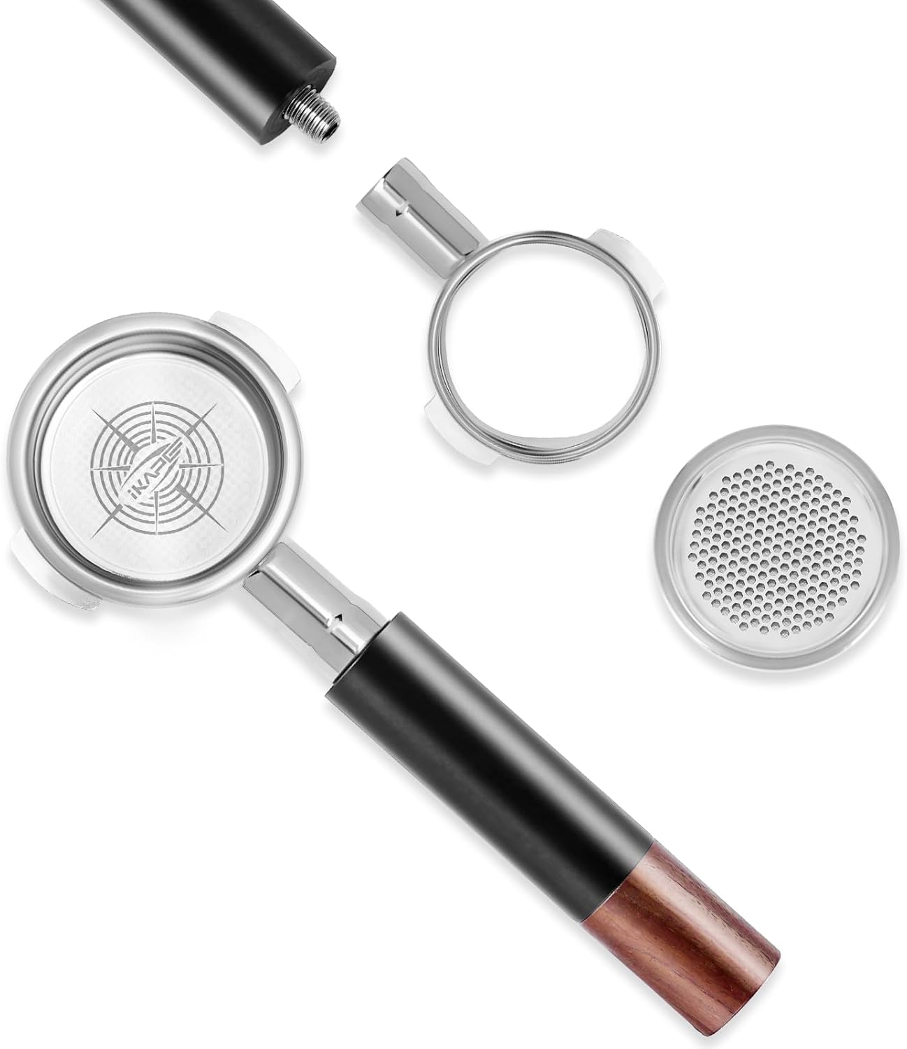 IKAPE 58mm Bottomless Naked Portafilter Black, for E61, Flair 58, ECM, Rocket, Sanremo, Synesso, Slayer, VBM Coffee Machines(20g Basket Included)