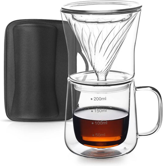TaiLake Coffee Self Brewing Cup - Perfect for Single Serve Coffee - Experience the Art of One Cup Pour Over Coffee Maker(Vortex Filter Set)