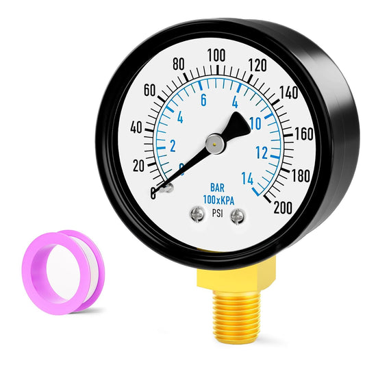 0-200PSI Well Pump Pressure Gauge 2" Dial Size, 1/8" NPT Lower Mount, 3-2-3% Accuracy, for Tube, Water Pump, Gas, Liquid, Pressure Test