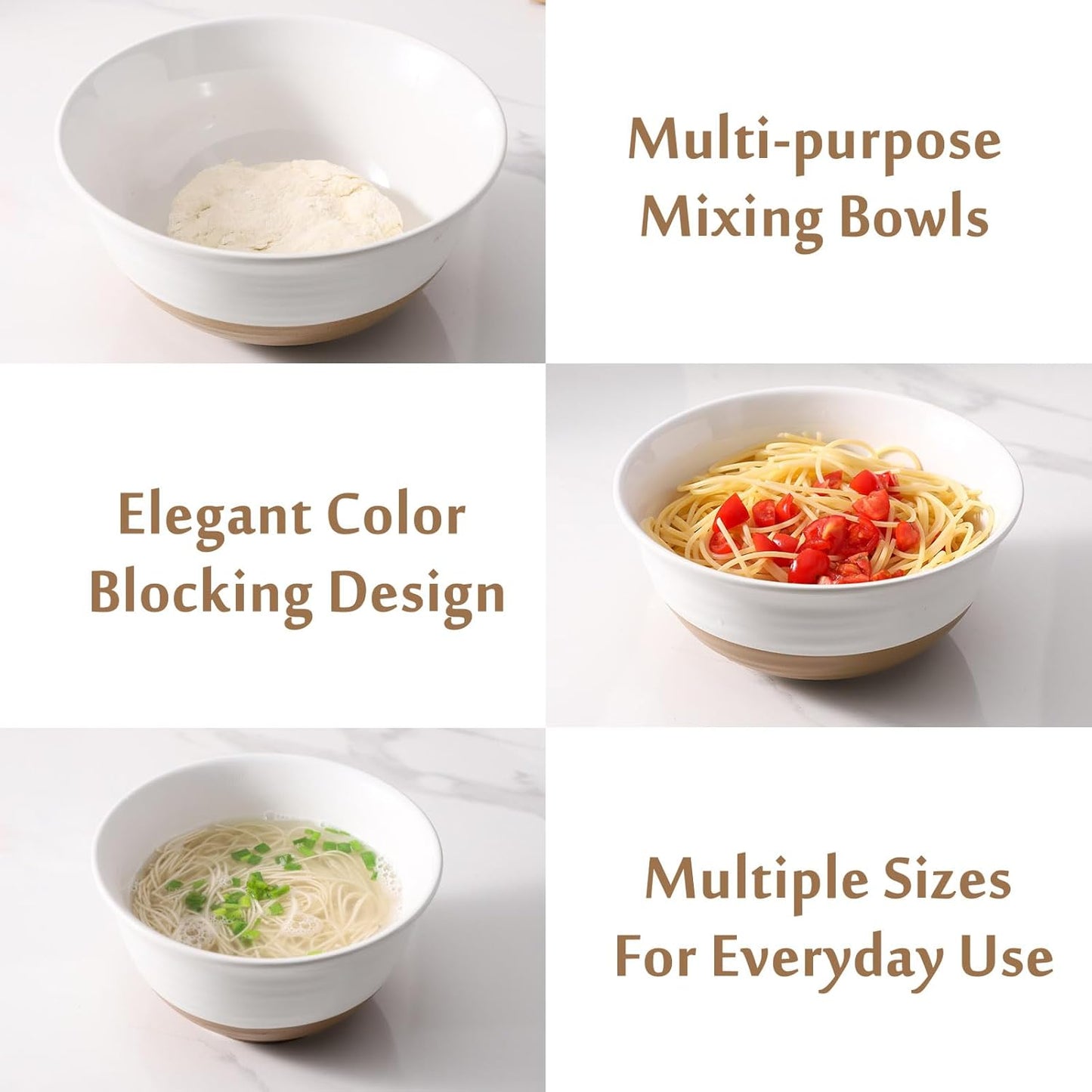 Ceramic Mixing Bowls,Large Serving Bowls 2.1/1.5/1.0 Qt,Salad Bowls Set of 3 for Kitchen Space Saving Storage,Nesting Bowls for Cooking,Popcorn,Soup,Fruit, Microwave & Dishwasher Safe,White