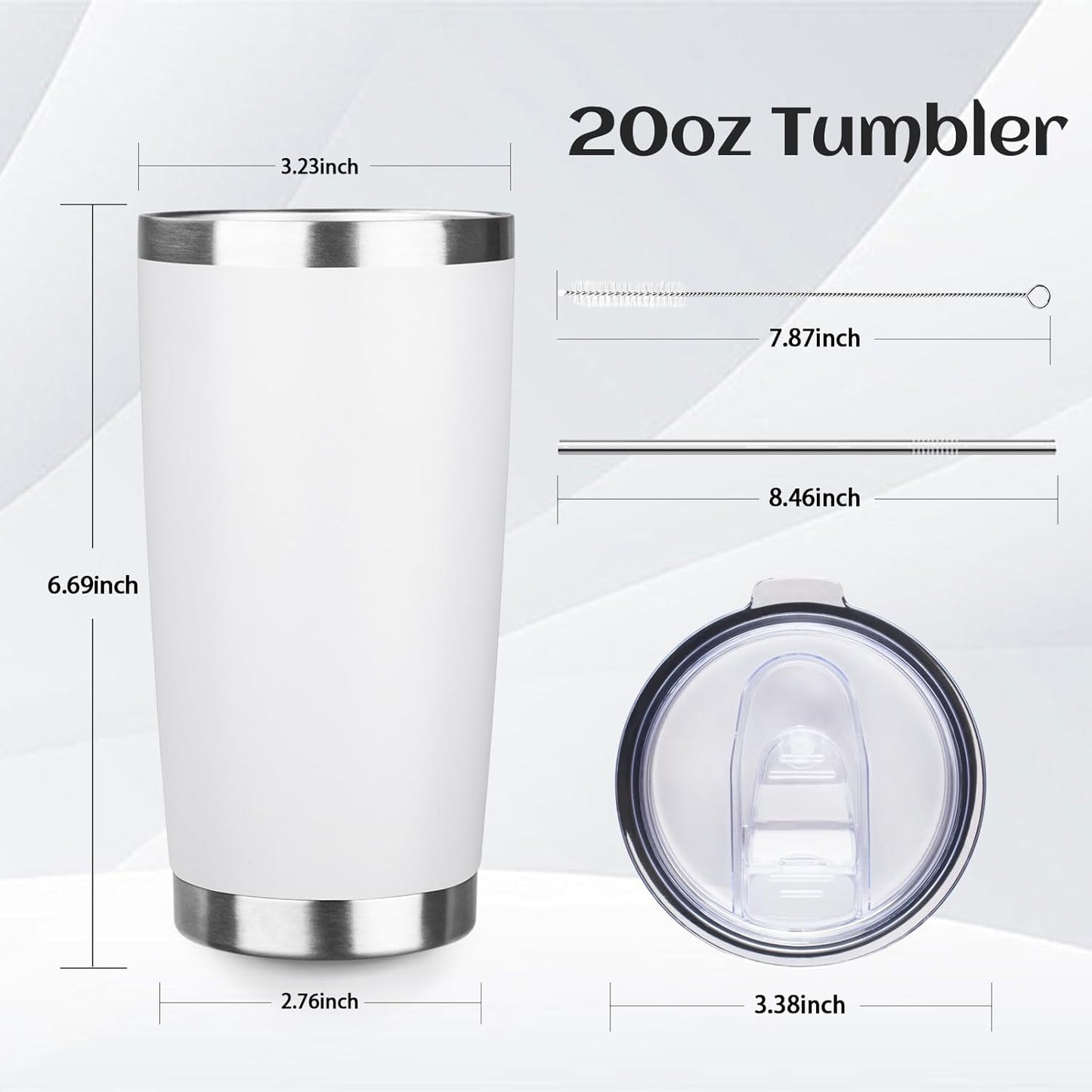 20oz Tumbler Bulk with Lid and Straw, Stainless Steel Double Wall Vacuum Insulated Travel Mug, Powder Coated Coffee Cups for Hot and Cold Drinks,Funny Gifts for Women Men(White,6)