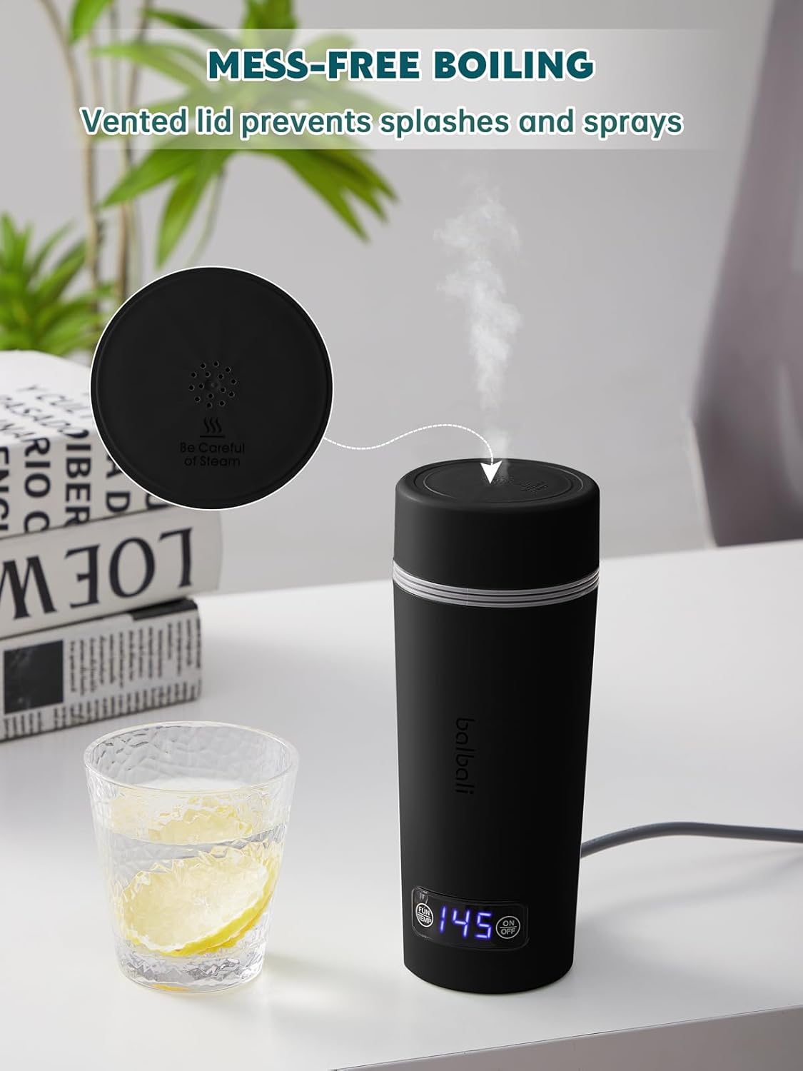 balbali Dual Voltage Travel Kettle 100-250V - 12oz Portable Water Boiler/Warmer/Heater for Boiling Water - 4 Preset Temperature Control Portable Tea Kettle Electric Travel - Black