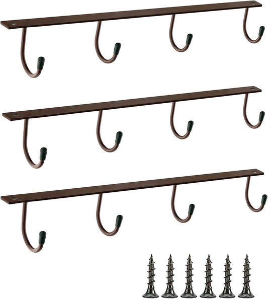 Mugs Hooks 3 Pcs Mug Holder Under Cabinet Coffee Hooks for Mugs Iron Hanging Mug Rack Under Shelf Kitchen Dining Bar Organizer Rack - Bronze