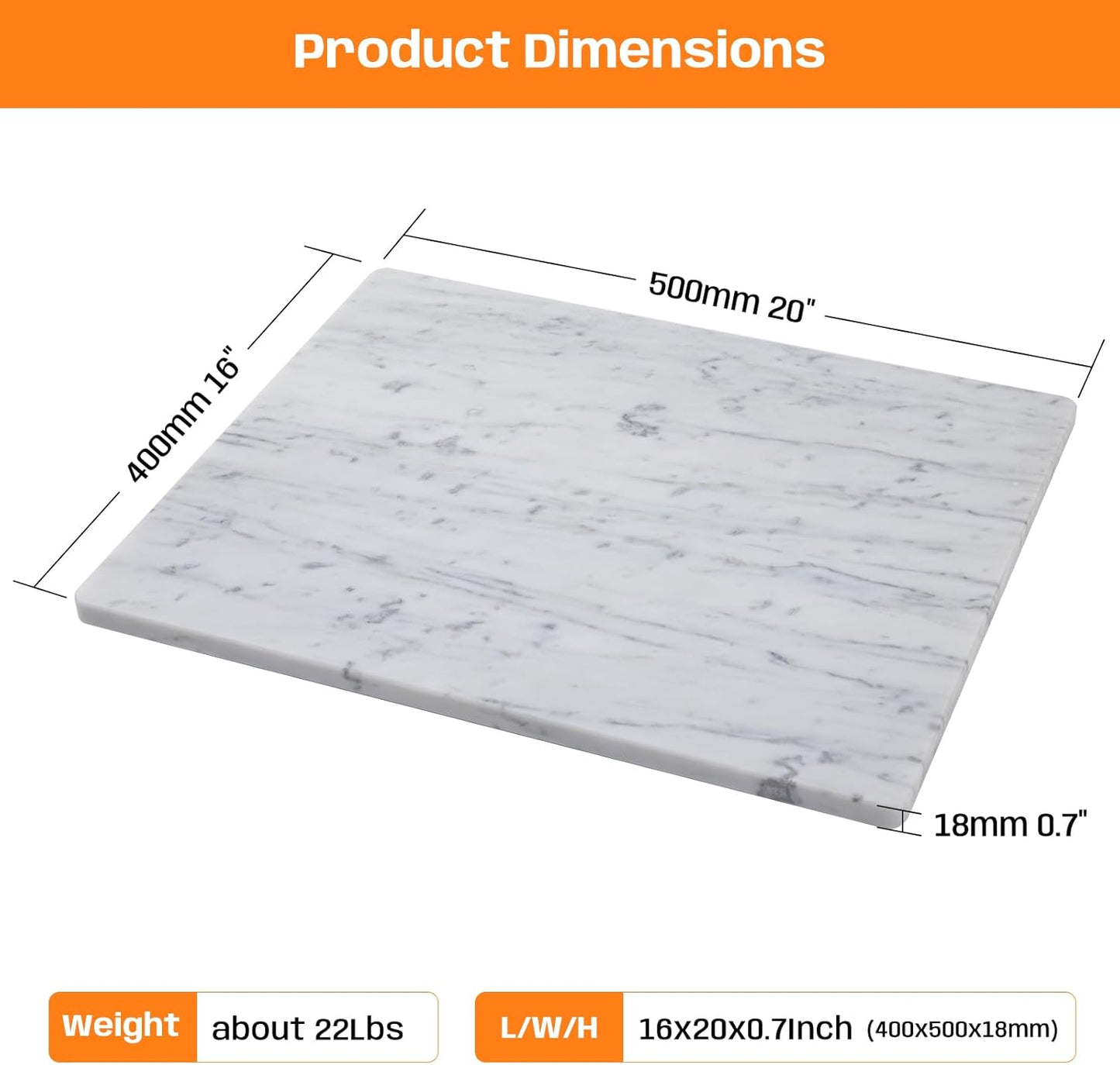 Carrara White Marble Cutting Board, 16x20 Inch Large Marble Pastry Board With Non-Slip Feets-Wedding Gift, Housewarming Gifts, Pack Of 1 Piece