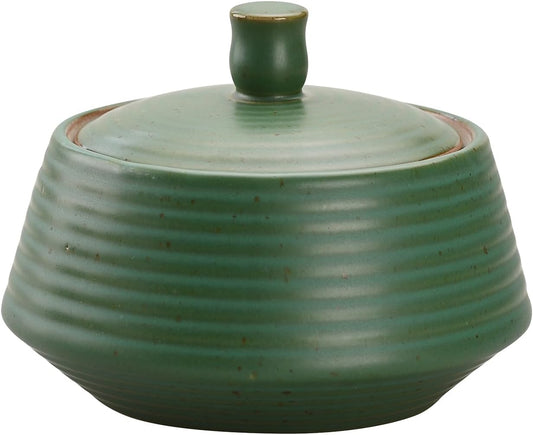 Retro Kitchen Canisters Ceramic Food Storage Jar Roud Shape with Silicone Airtight Lid for Tea, Coffee, Nuts, Herb, Spice, Sugar (Low Green)