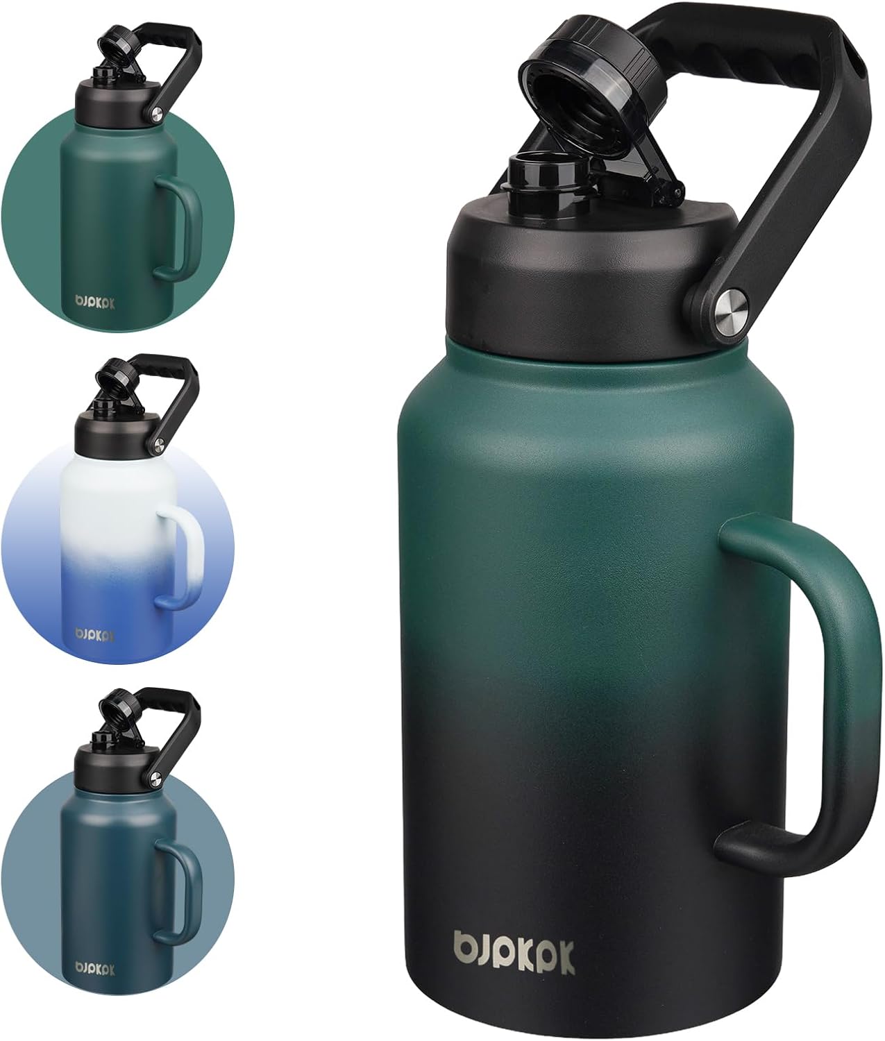 BJPKPK 87oz Insulated Water Bottle with Handle, Large Dishwasher Safe 2/3 Gallon Water Bottle, BPA Free Water Jug, Wide Mouth Metal Water Bottle with Anti-slip Bottom, Army Green & Black
