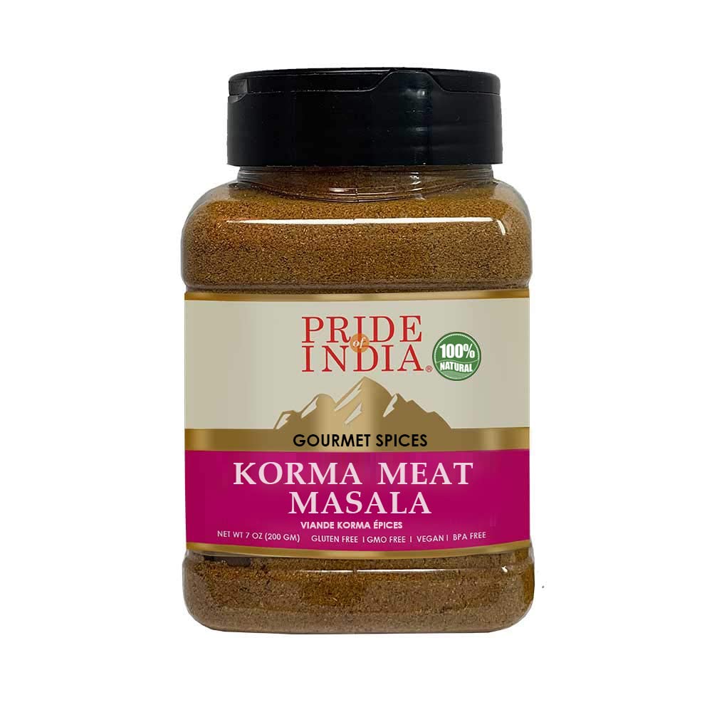 Pride of India – Korma Meat Masala Mix – Ideal for Traditional Meat/Lamb Curry – Gourmet & Flavorful – Seasoning Spice Blend – 7 oz. Medium Dual Sifter Jar