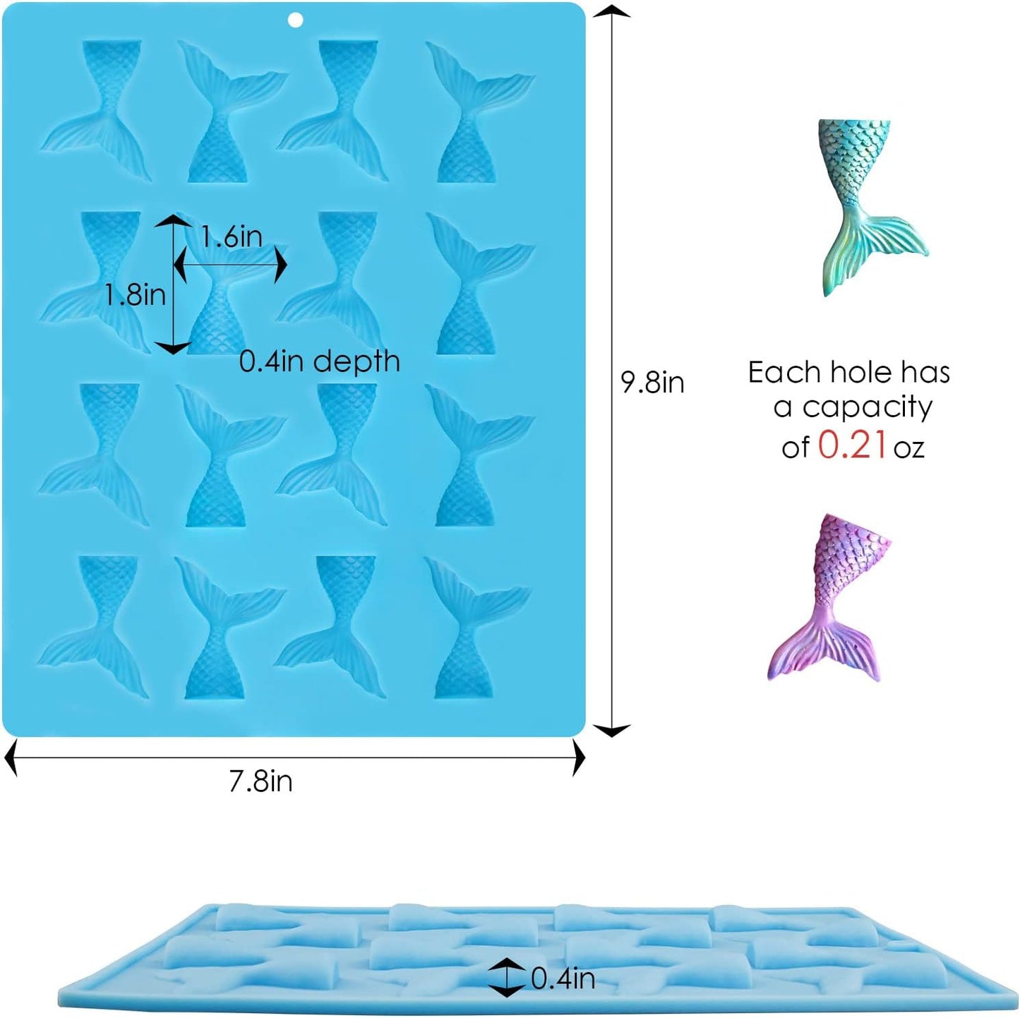 Sakolla 2 Pack Mermaid Tail Molds, Mermaid Molds for Chocolate, Cake Decoration Candy Cupcakes Resin Gummies (Blue)