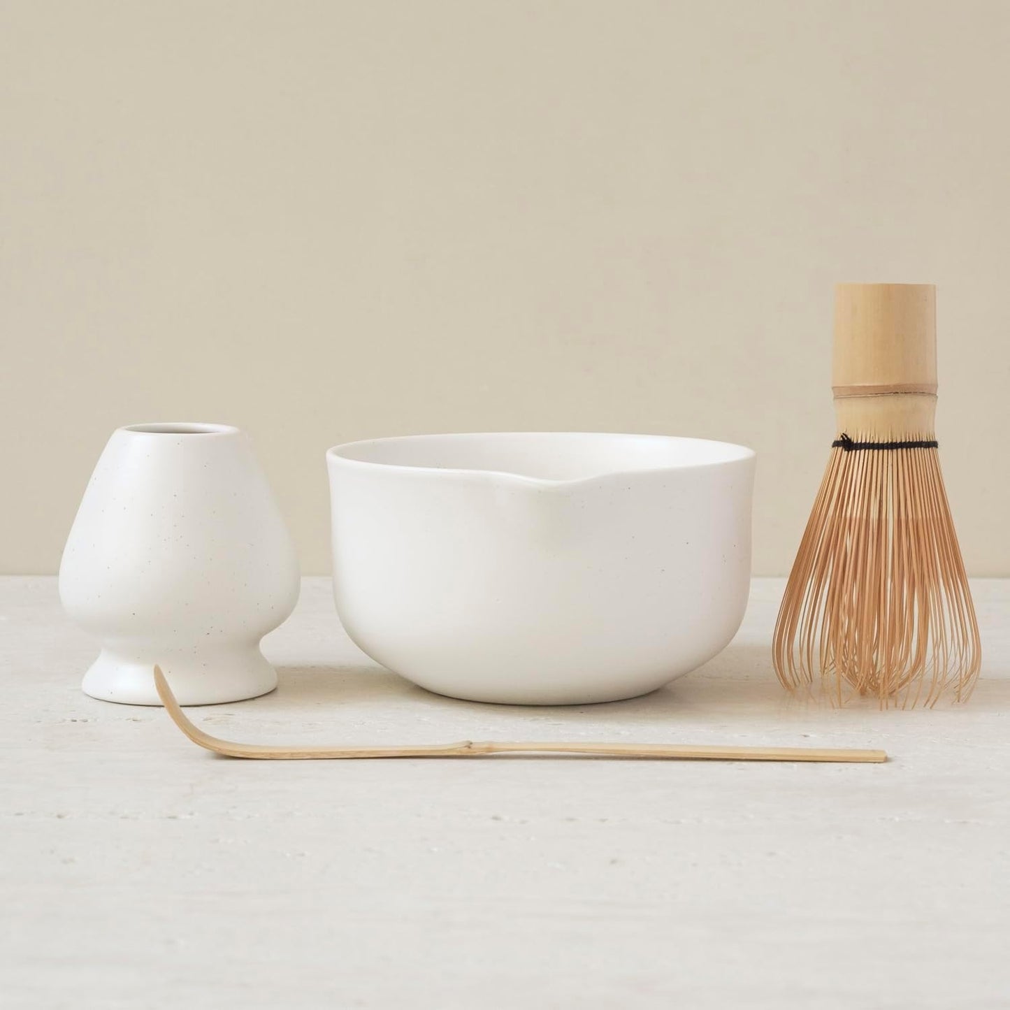 WENSHUO Matcha Kit - Premium Matcha Whisk Set with Traditional Bamboo Tools, Ideal Matcha Tea Set for Home (Matte White)