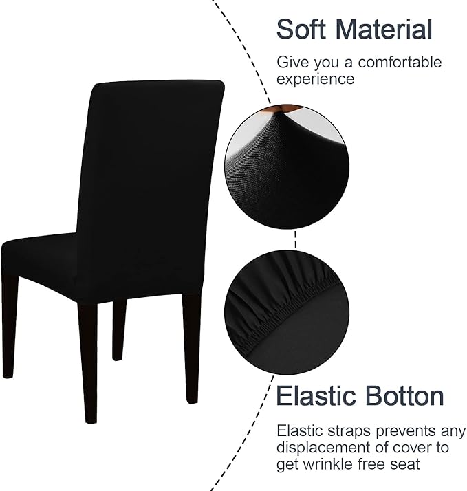 JQinHome Dining Room Chair Covers Set of 8, High Stretch Chair Slipcover Removable Washable Chair Seat Protector Cover for Home Party Hotel Wedding Ceremony (Black)