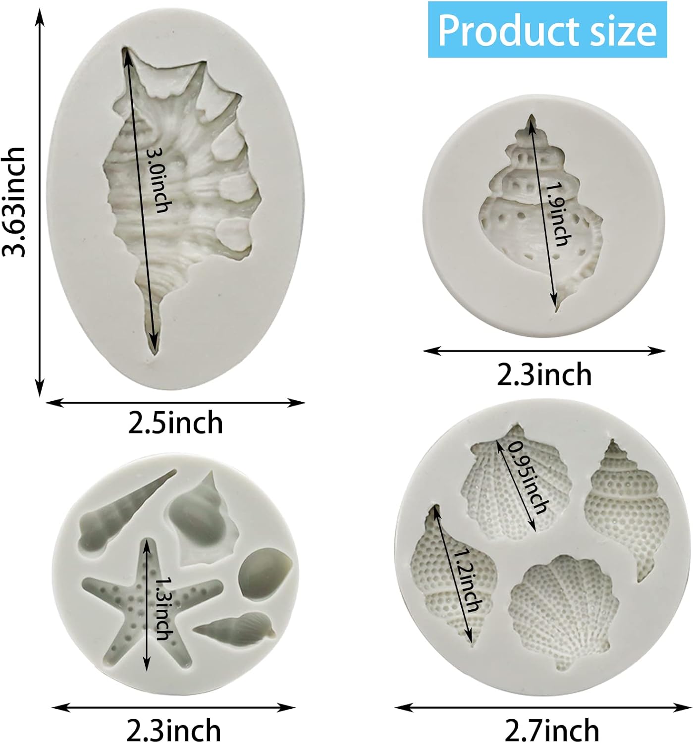 MEMOVAN Marine Theme Fondant Molds 4pcs Seashell Conch Starfish Silicone Baking Mold for Under the Sea Ocean Marine Cake Cupcake Decoration Chocolate Candy Soap Resin Clay Crafting