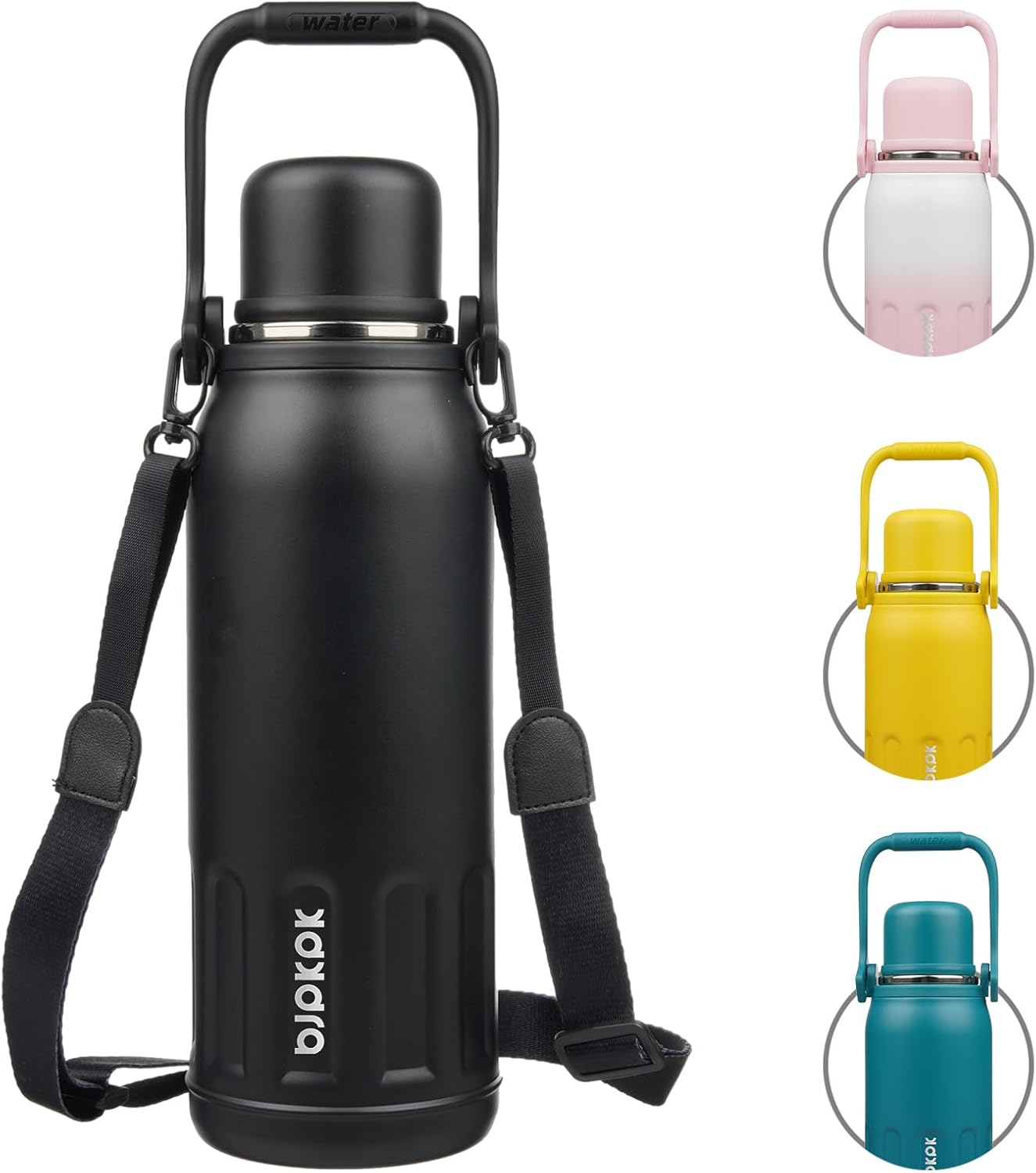 BJPKPK Insulated Water Bottle 50oz Vacuum Insulated Stainless Steel Water Bottles with Handle and Lid Travel Metal Thermos for Outdoor Sports,Black