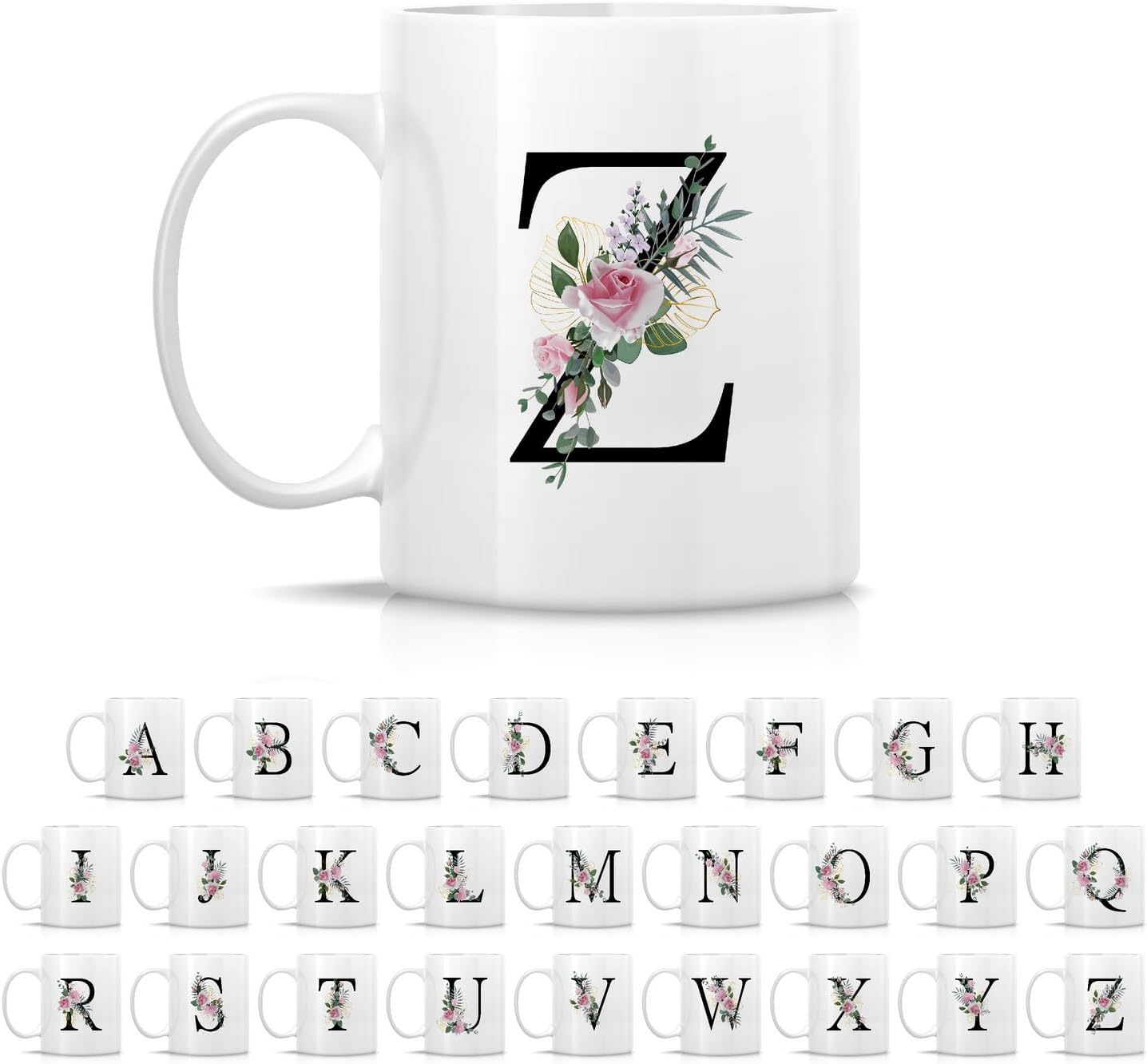 Retreez Initial A-Z Floral Botanical Bouquet Alphabet Monogrammed Monogram Mug 11 Oz Ceramic Tea Coffee Mugs - Appreciation Thank You Wedding Birthday Gifts for her friend coworker sister - Z Initial