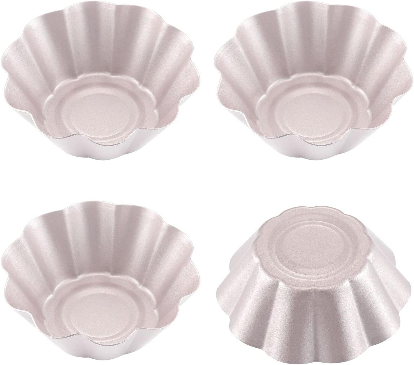 CHEFMADE Mini Pudding Pan Set, 3-Inch 4Pcs Non-Stick Egg Tart Mold Flower-shaped Pie Bread and Cake Pan Bakeware for Oven and Instant Pot Baking (Champagne Gold)