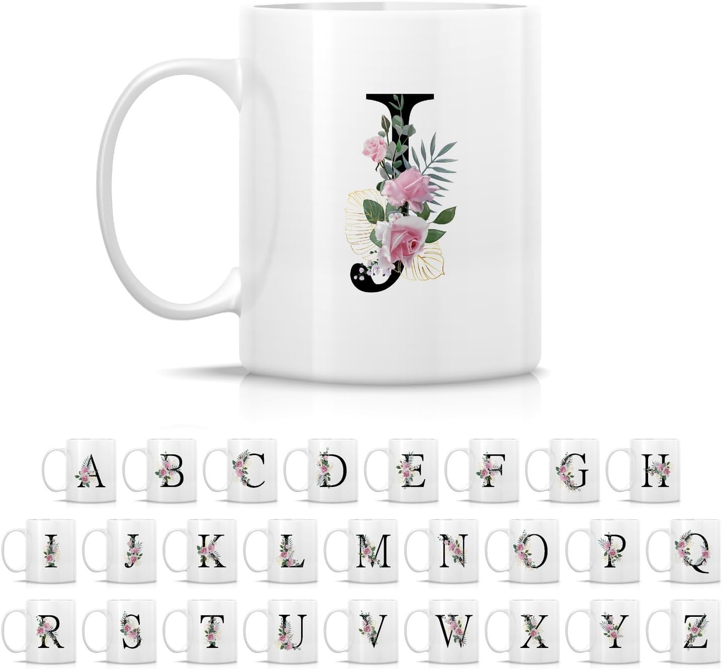 Retreez Initial A-Z Floral Botanical Bouquet Alphabet Monogrammed Monogram Mug 11 Oz Ceramic Tea Coffee Mugs - Appreciation Thank You Wedding Birthday Gifts for her friend coworker sister - J Initial