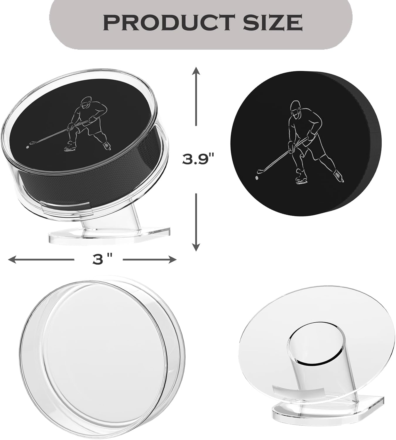 Acrylic Hockey Puck Display Case Clear Puck Display Holder for Storage Collectibles Display Box with Base (2 Pack)