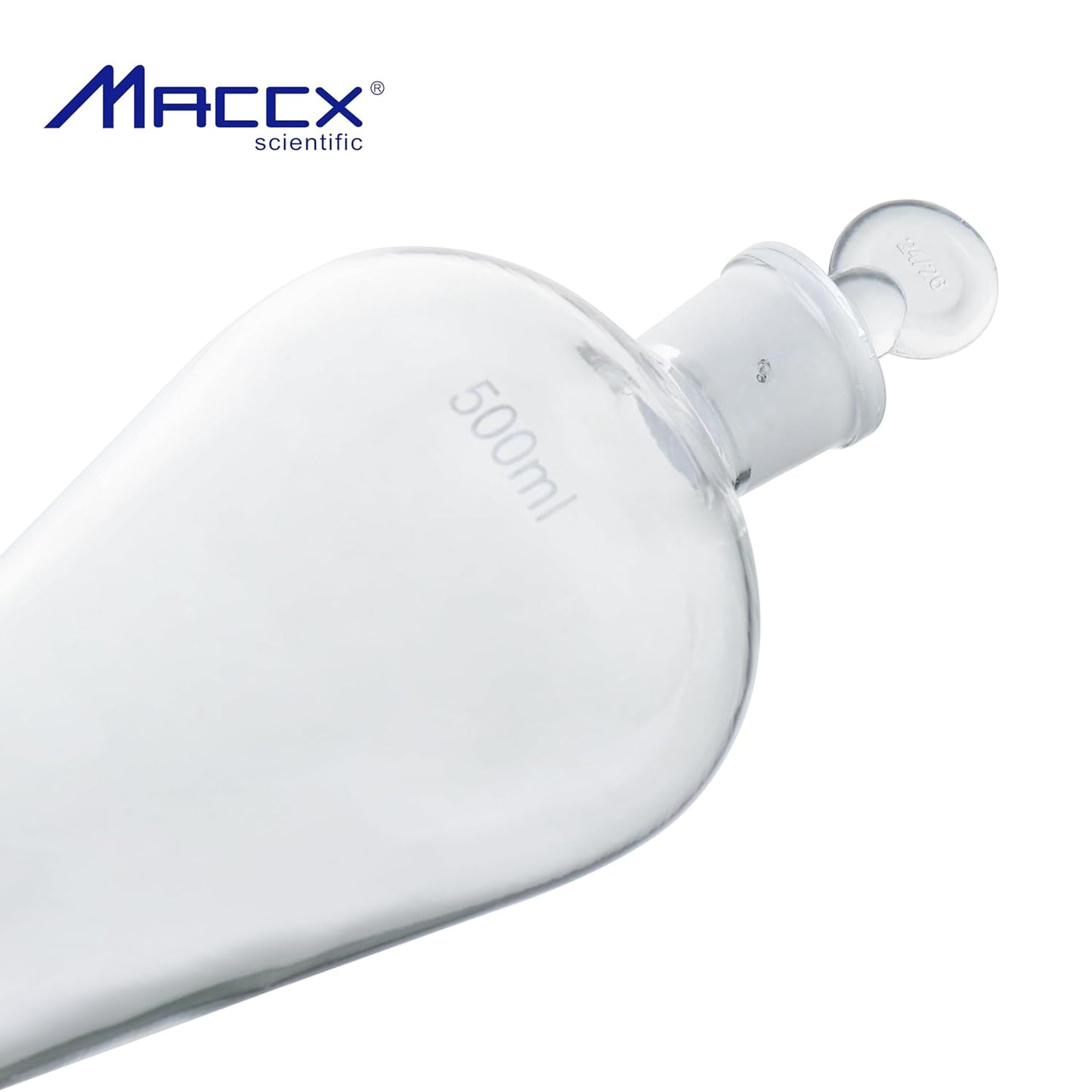 Conical Separatory Funnel with Pear Shape, Vol.500ml, 3.3 Borosilicate Glass Material, Ground-in Glass Stopper and Stopcock, SFG500-001