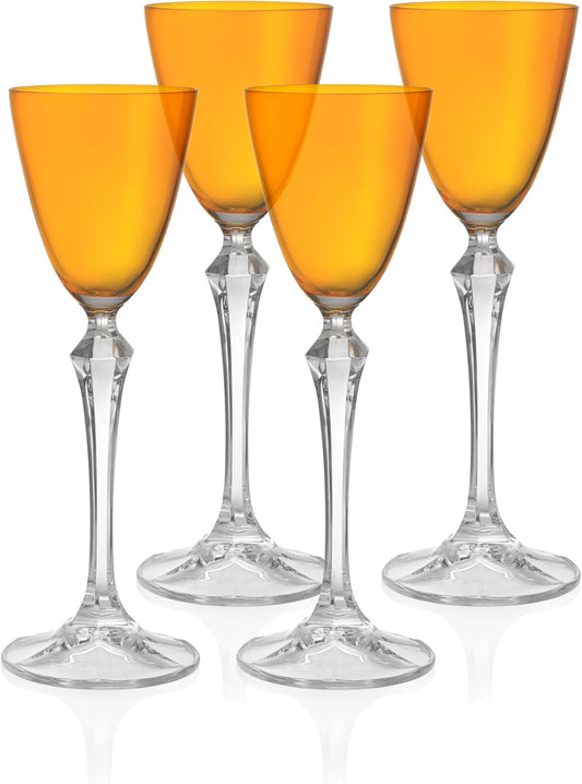 Barski Cordial Glass - Liquor Glass - Set of 4 - Amber Colored Top - Clear Stem - Cordial Glasses - Sherry Glasses - Shot Glasses - 3 oz. - Made in Europe