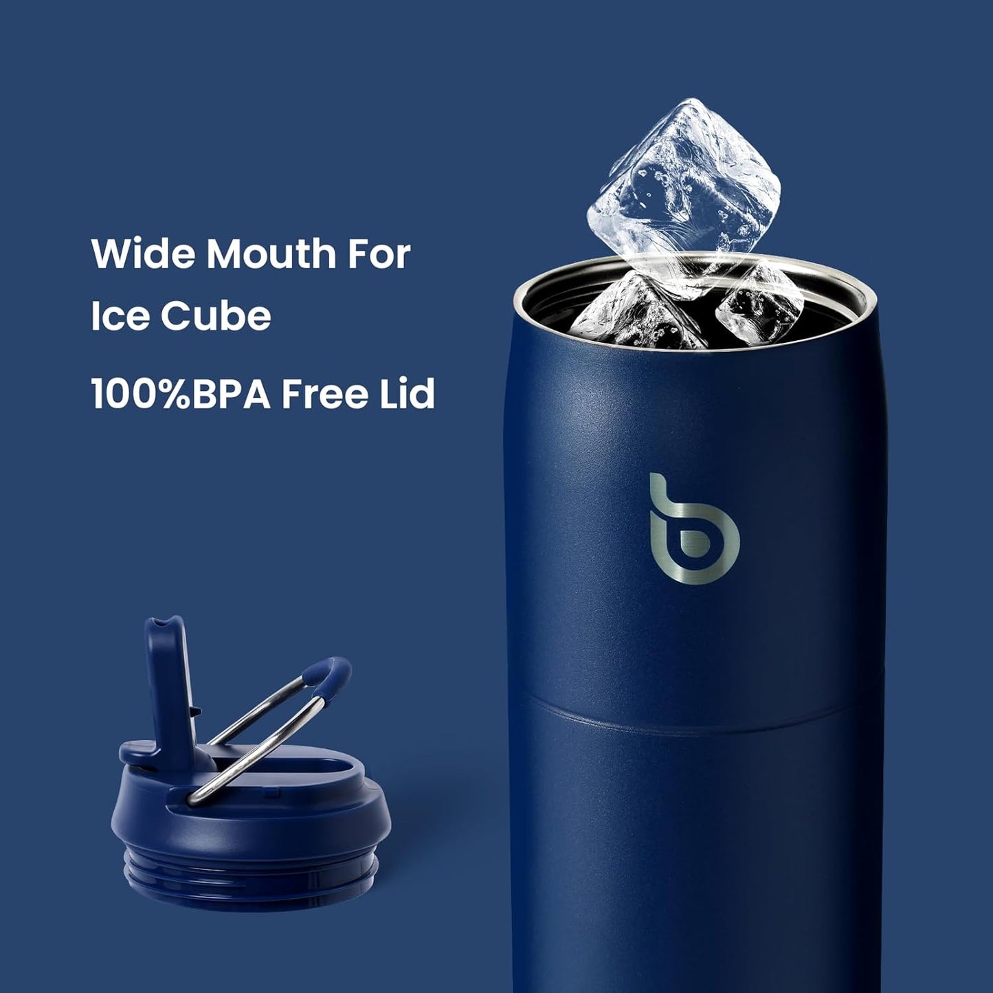 BOTTLE BOTTLE Stainless Steel Water Bottle with Straw and Lid 32 oz Vacuum Insulated Cup Stay Cold and Hot, Leak-Proof Wide Mouth Water Bottles for Men,indigo blue