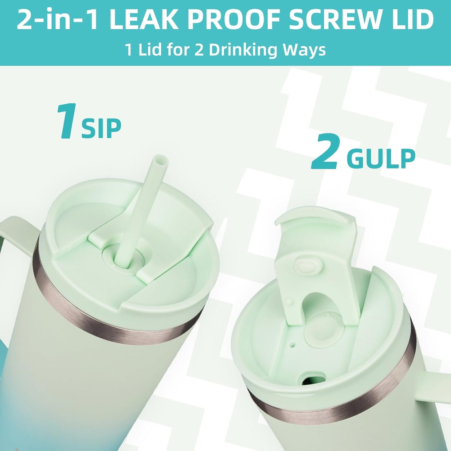 BJPKPK Insulated Tumbler with Handle, 18oz Insulated Tumblers with Lid and Straw, Stainless Steel Metal Water Bottles, Coffee Travel Mugs, Cups, Mint