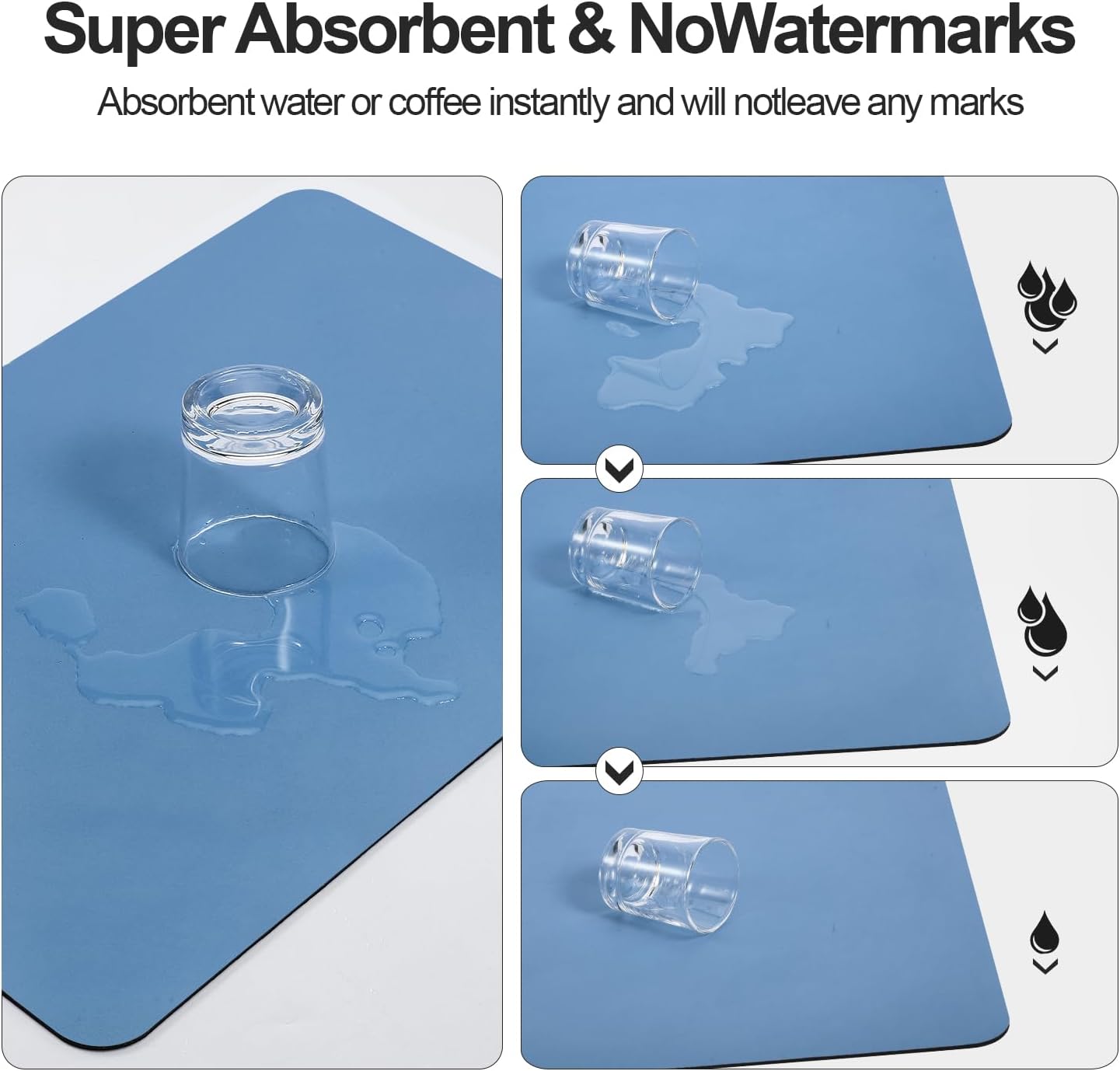 Dish Drying Mat for Kitchen Counter | Coffee Bar Mat for Countertops | Heat Resistant Drainer Mat with Non-slip Rubber Backed | Hide Stain Kitchen Absorbent Draining Mat | Blue 16"x20"