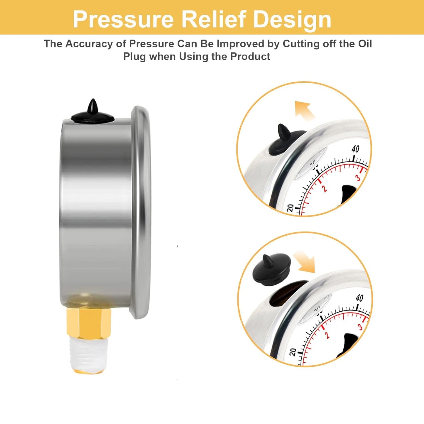 Glycerin Filled Pool Filter Pressure Gauge 60psi/4bar, Stainless Steel Case, Brass Inside Construction, 2-1/2" dial, 1/4" NPT Lower Connection Pre-Wrapped with Teflon Tape