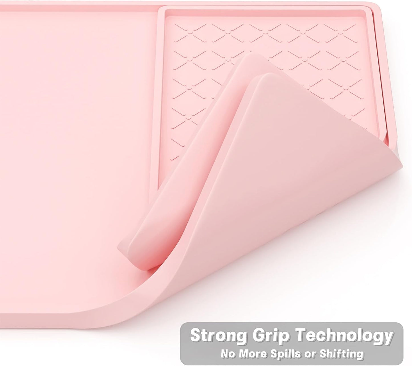 Rnivvi Silicone Coffee Mat, 16" x 24" Waterproof Raised Edge Coffee Bar Mats for Espresso Machine Station Accessories, Heat Resistant Detachable Dish Drying Pad for Kitchen Counter, Dish Rack, Pink