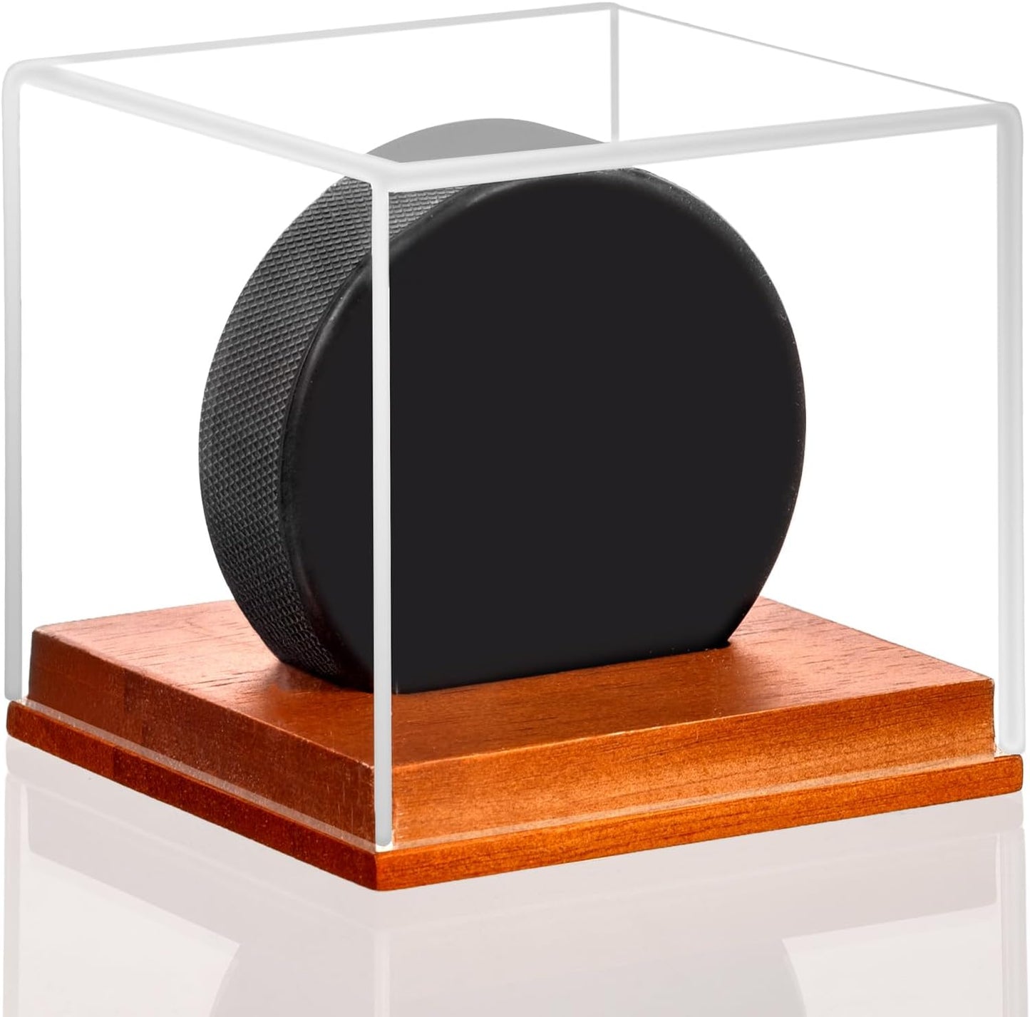 Hockey Puck Display Case, Pucks Display Cases with Wooden Base, Acrylic Clear Box - Hockey Memorabilia Storage Holder, for Enthusiasts & Collectors & Fans (1 Pack, Square)