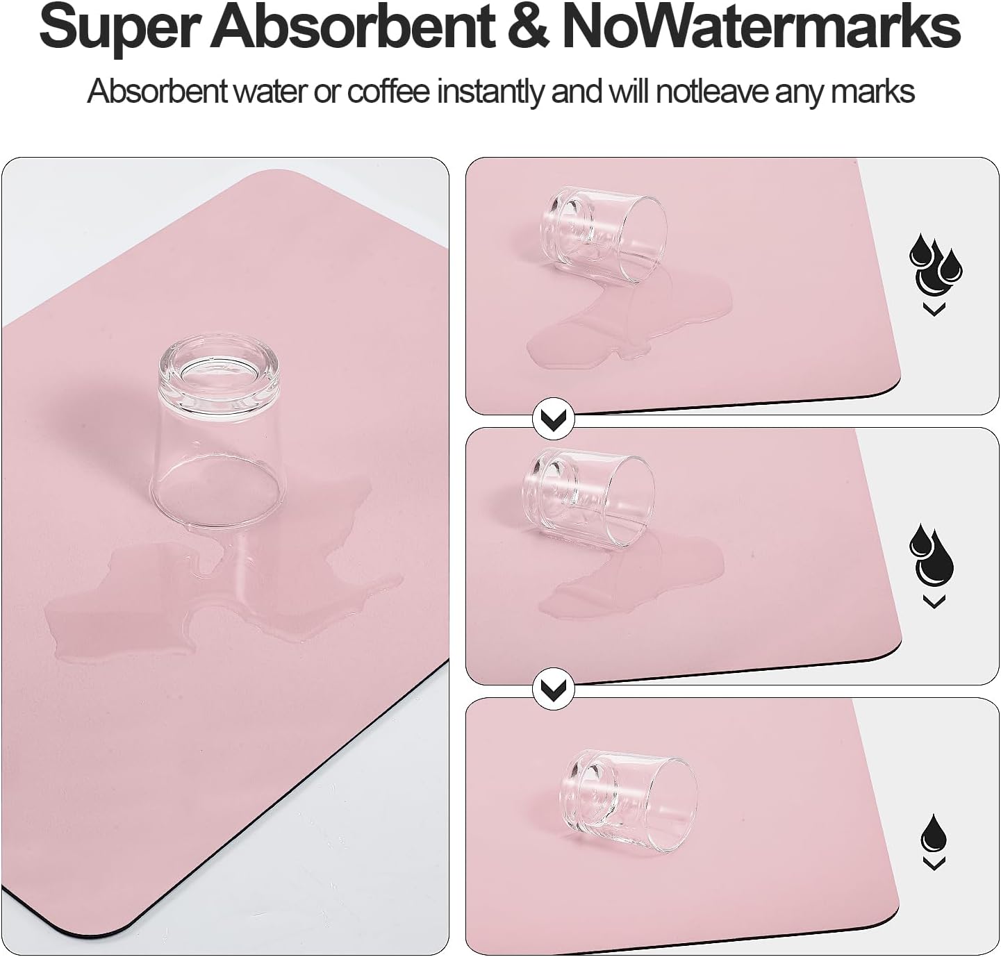 Dish Drying Mat for Kitchen Counter | Coffee Bar Mat for Countertops | Heat Resistant Drainer Mat with Non-slip Rubber Backed | Hide Stain Kitchen Absorbent Draining Mat | Pink 18"x24"