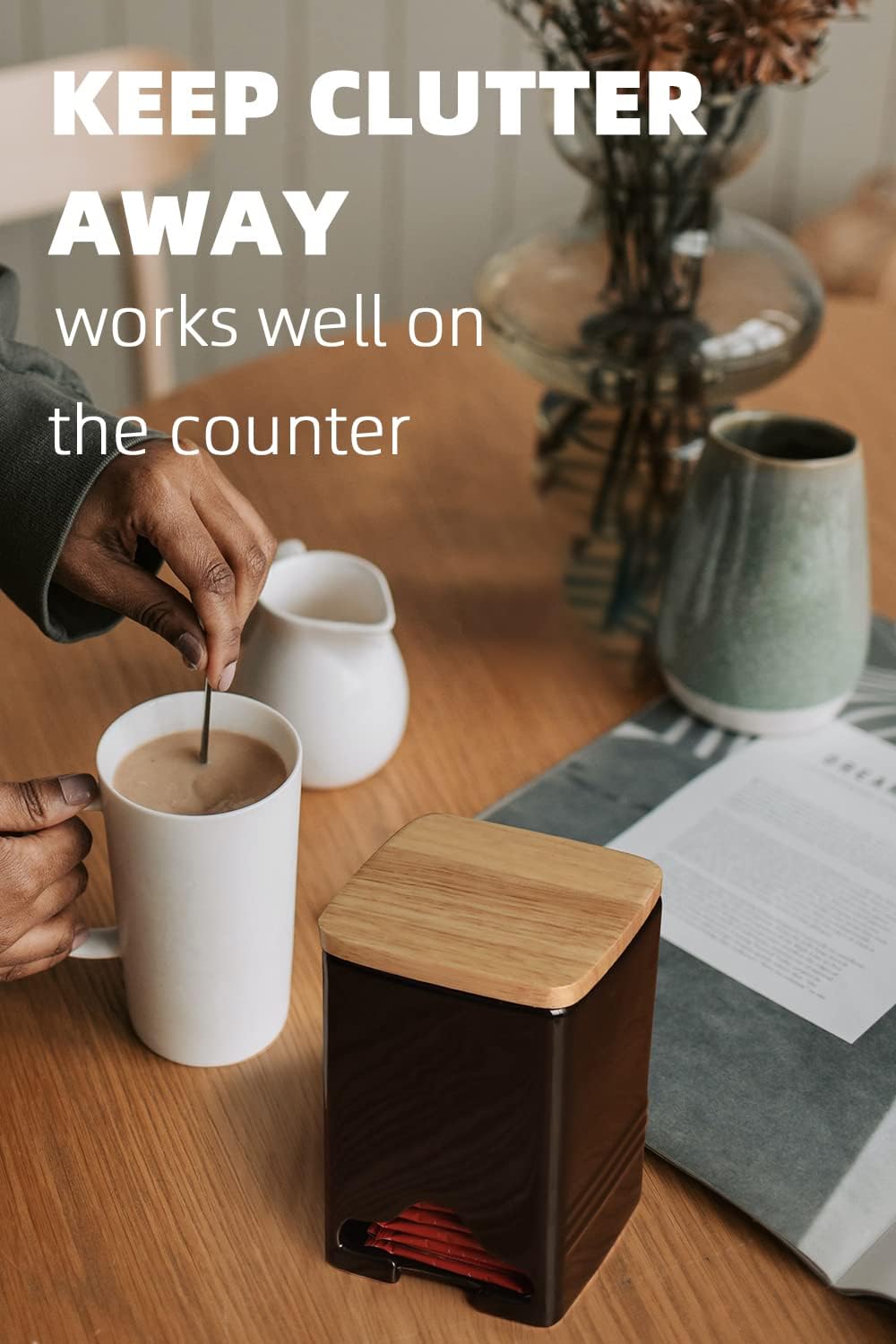 Ceramic Tea Bag Storage Organizer Caddy Holder with Lid (Black)