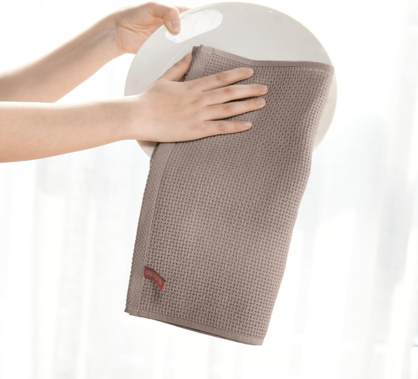 Artoid Mode 100% Cotton Brown Waffle Weave Kitchen Dish Cloths, 12x12 Inch Ultra Soft Absorbent Quick Drying Kitchen Dish Towels Set of 6