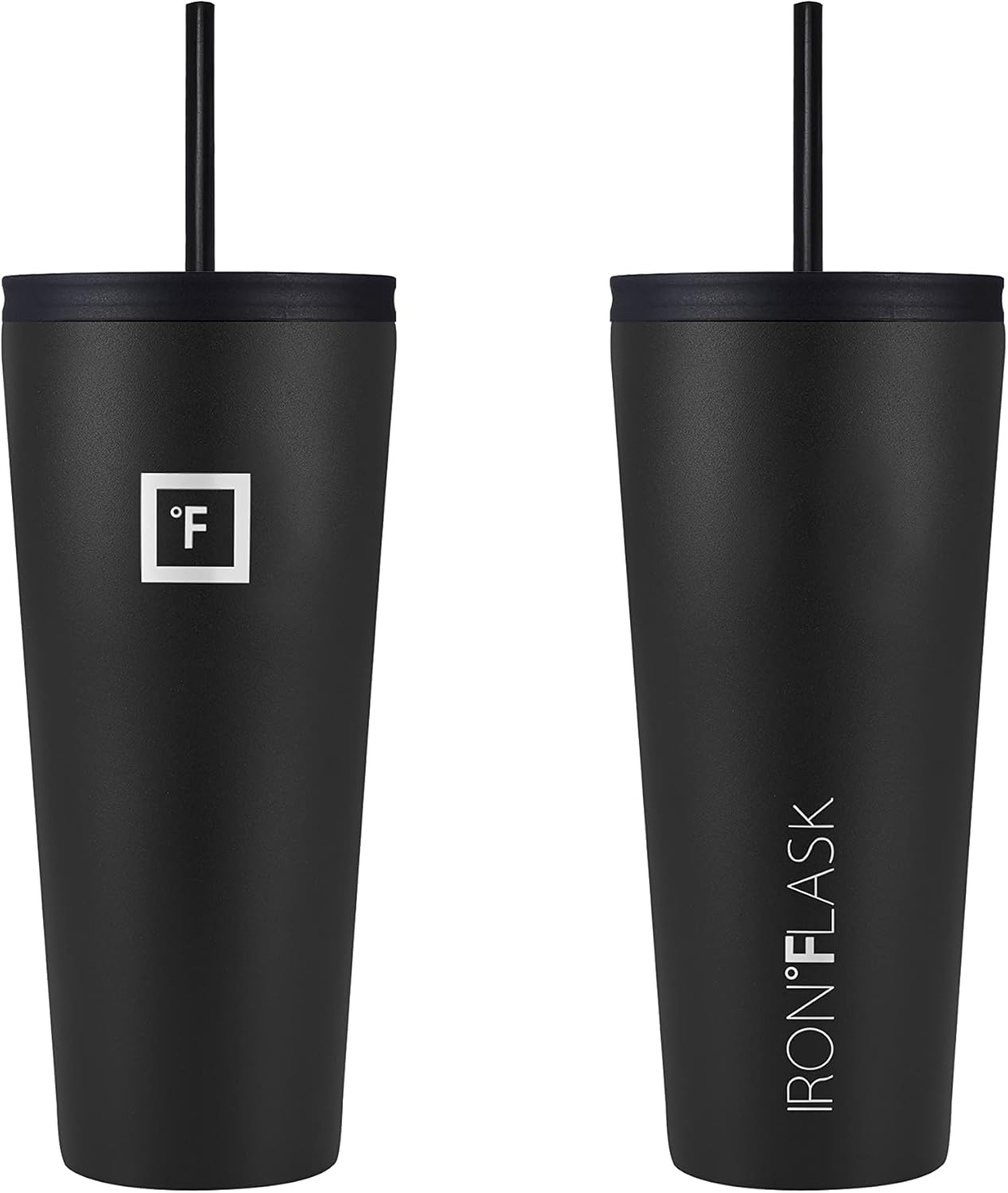 IRON °FLASK Classic Tumbler - Vacuum Insulated Stainless Steel Water Bottle, Double Walled, Drinking Cup, Insulated Travel Mug (Midnight Black, 32 oz Solid Lid)