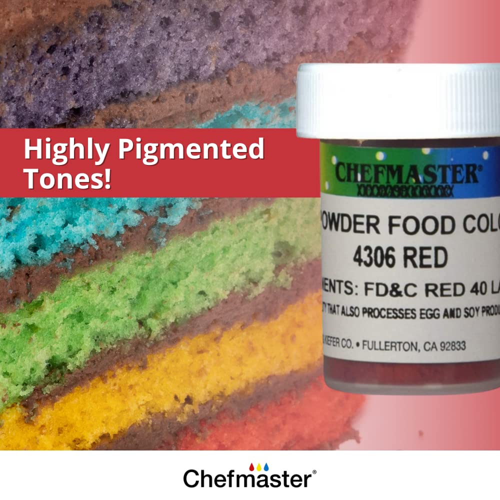 Chefmaster Red Dry Powder Candy Color | Vibrant Shades | Chocolate, Macarons, Fondant | Decorating | Professional-Grade Dye | Easy-to-Use | Manufactured in USA | 3 grams