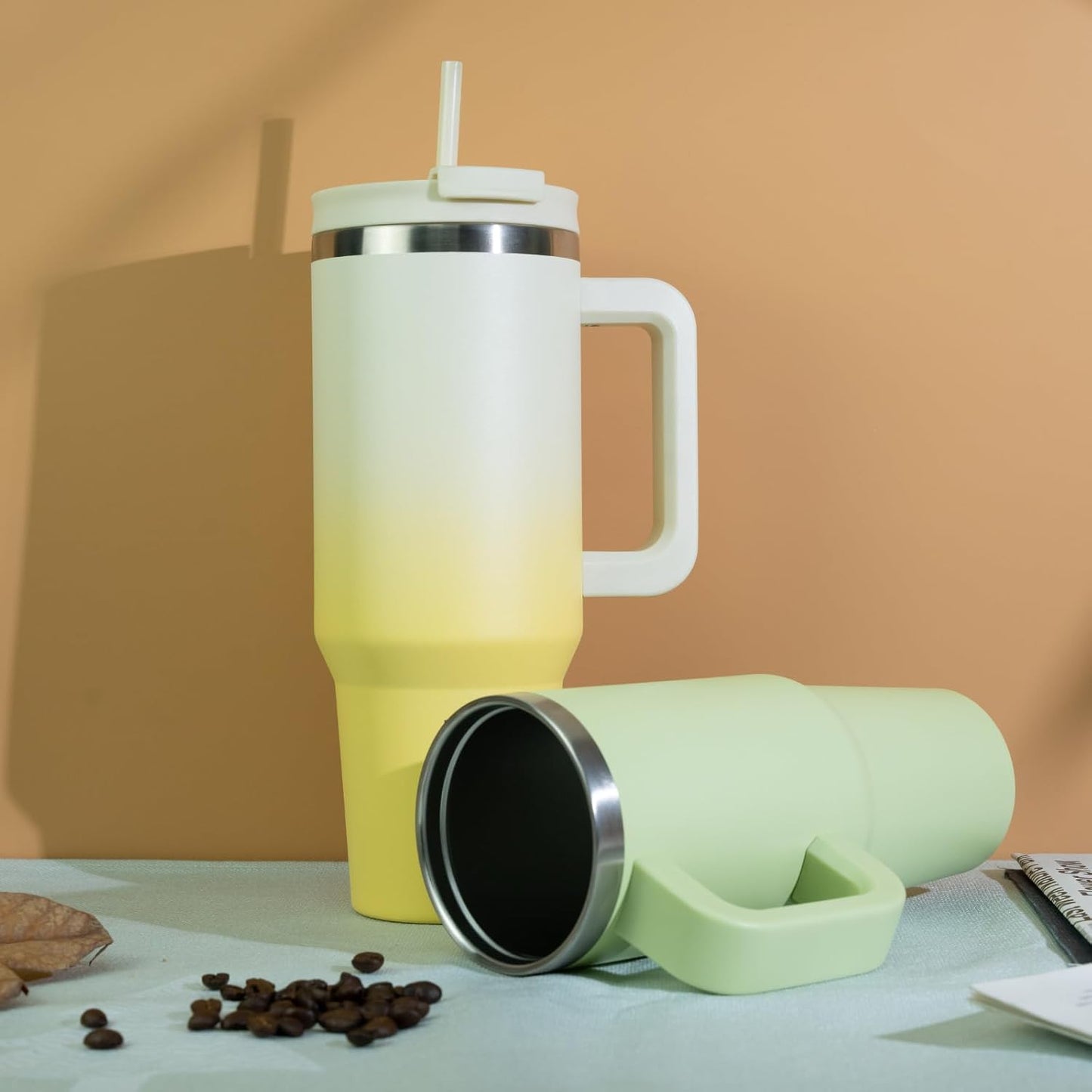 BJPKPK 40 oz Tumbler With Handle Insulated Tumblers With Lid And Straw Stainless Steel Thermal Cup,Lemon