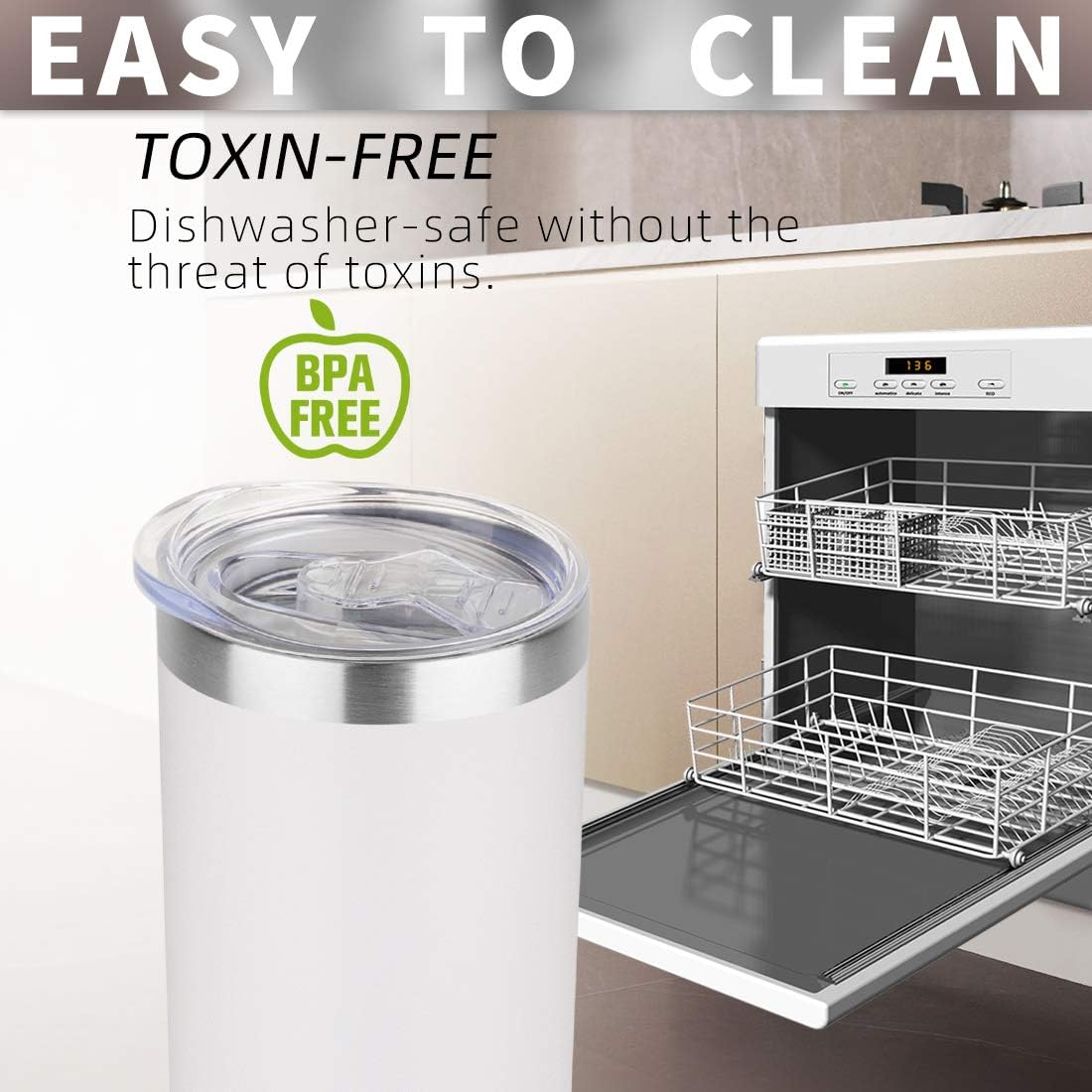 HASLE OUTFITTERS 20 oz Skinny Tumblers Bulk Set, Stainless Steel Insulated Slim Tumblers with Lids, Reusable Double Wall Travel Coffee Mugs, Durable Powder Coated Travel Water Cups(White, 8)