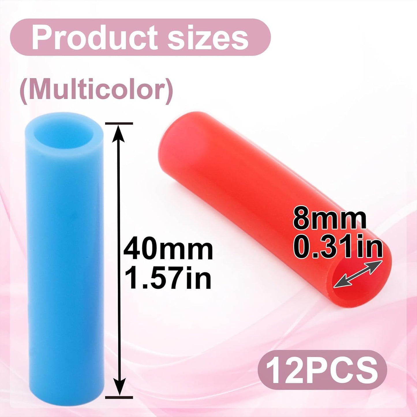 12pcs Food-Grade Silicone Metal Straw Tips, Reusable Straight Straws Cover Replacement Tips, Soft Straw Toppers Kits for 8 mm Stainless Steel Metal Straws - 6 Colors