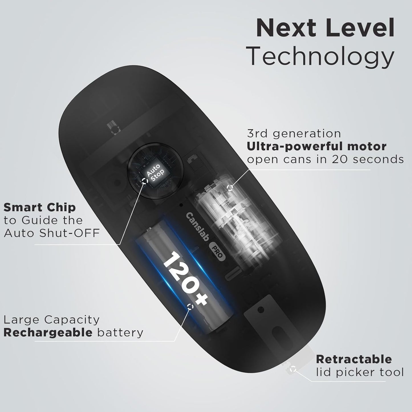 Ultrablade PRO Auto Stop Can Opener - Rechargeable Electric Can Opener for Kitchen for Seniors with Arthritis - One Touch Side Cut Opener, Smooth Edge, Handfree, Wall Mounted Small Size, Black