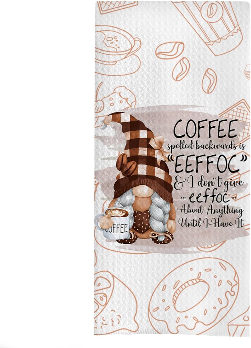 Coffee Gnome Kitchen Towels for Bar Decor - Funny Dish Tea Towels, Lover Gifts, 16x24 Inches
