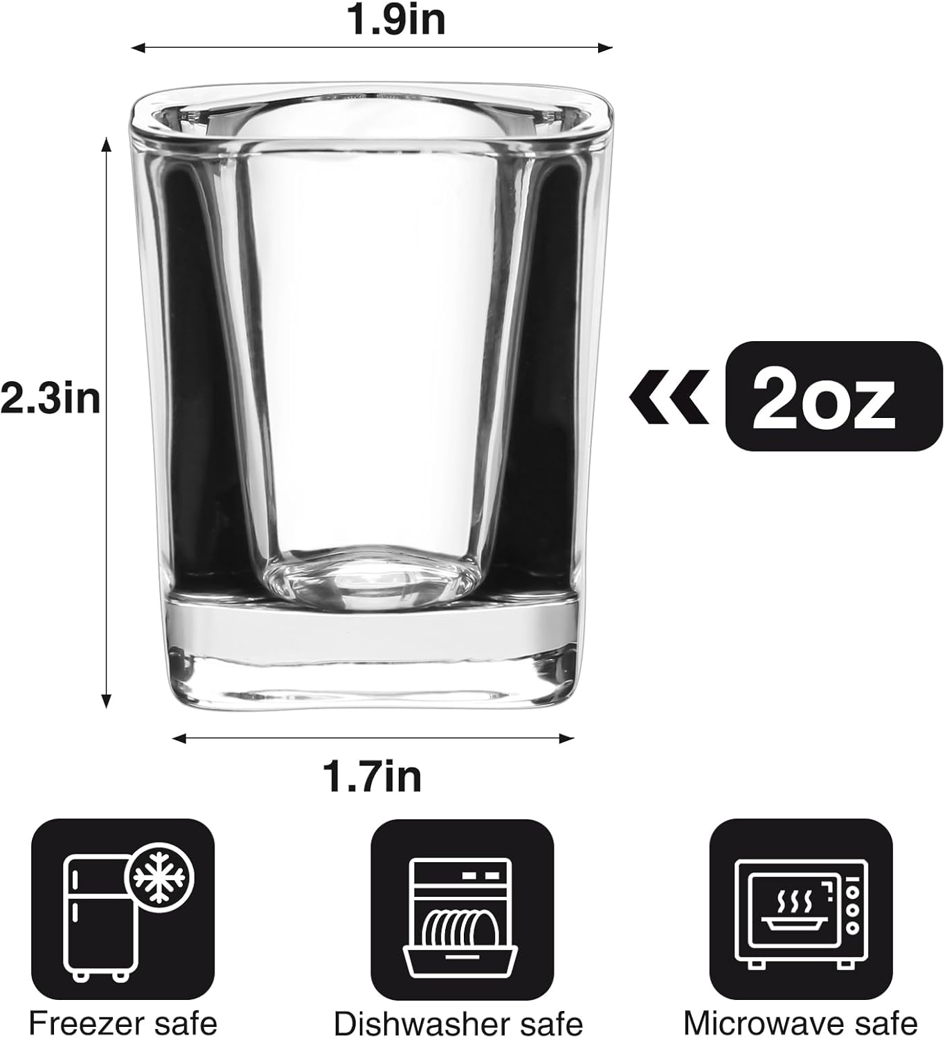 Ruckae 12 Pack 2 OZ Shot Glasses Set Clear Shot Glasses Bulk with Heavy Base Bar Square Glass Shot Cups for Vodka Tequila Whiskey Liquor