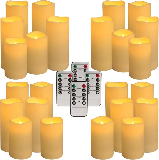 Set of 24 Flameless Led Battery Opeated (D2.2'' x H4''5''6'') Waterproof Outdoor Indoor Candles with 10-Key Remotes and Cycling 24 Hours Timer