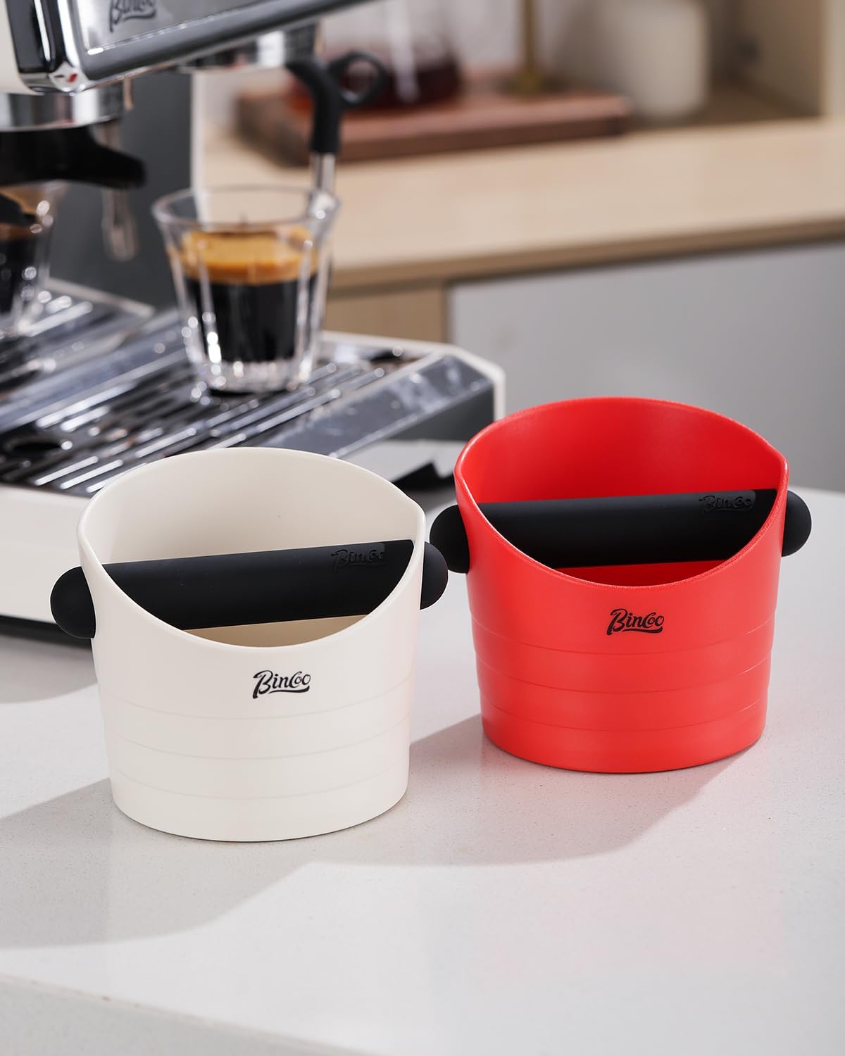 Bincoo Mini Coffee Knock Box 4.5 Inch - Espresso Accessories for Coffee Grounds Container - Multifunctional, Suitable for Home & Bar.(Red)