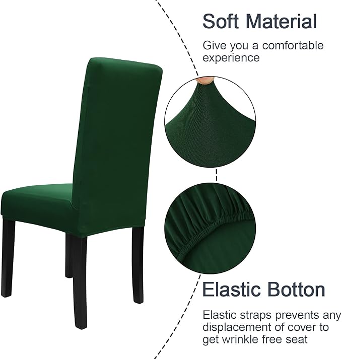 JQinHome Chair Covers for Dining Chairs, High Stretch Removable Washable Chair Protector Cover Set of 4, Chair Slipcovers for Dining Room, Kitchen,Home Party,Wedding Ceremony(Hunter Green, 4PC)