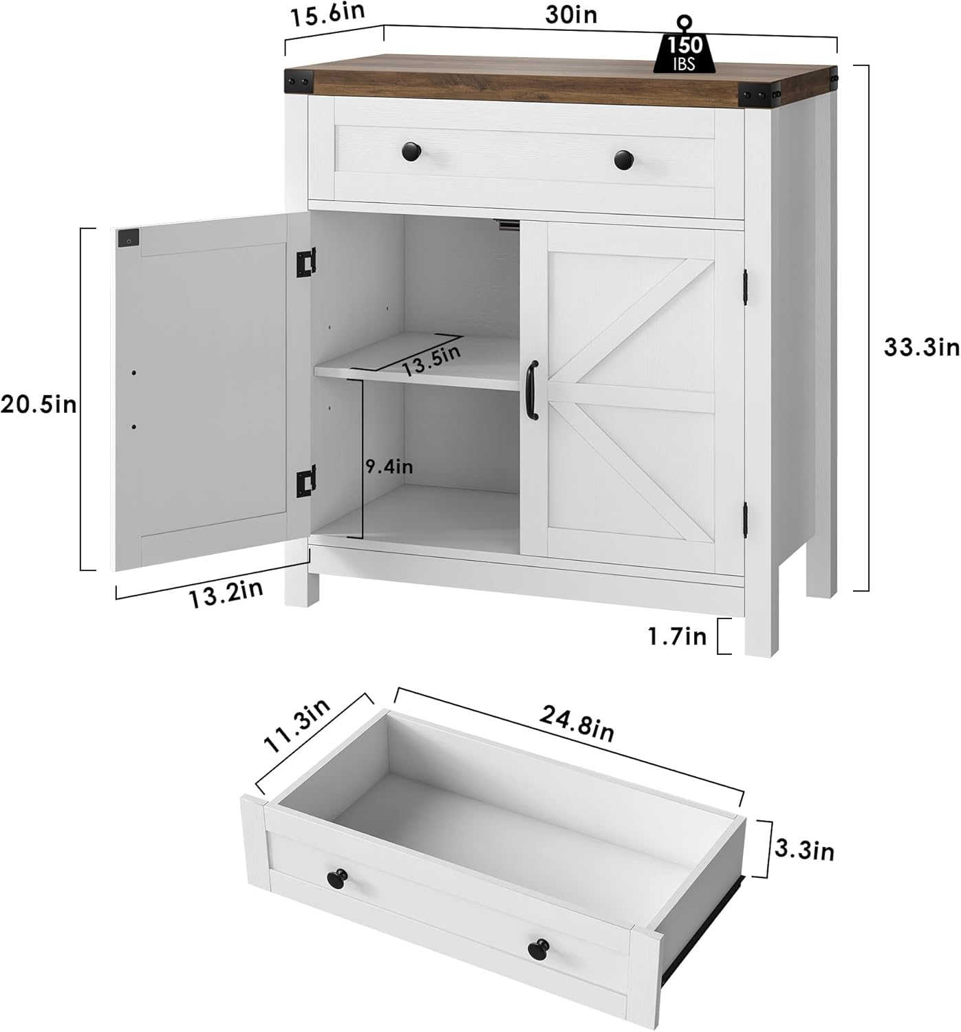 HOSTACK Coffee Bar Cabinet, Kitchen Storage Cabinet, Modern Farmhouse Buffet Sideboard with Drawer and Adjustable Shelf, Barn Door Accent Cabinets for Kitchen, Dining Room, Entryway, White