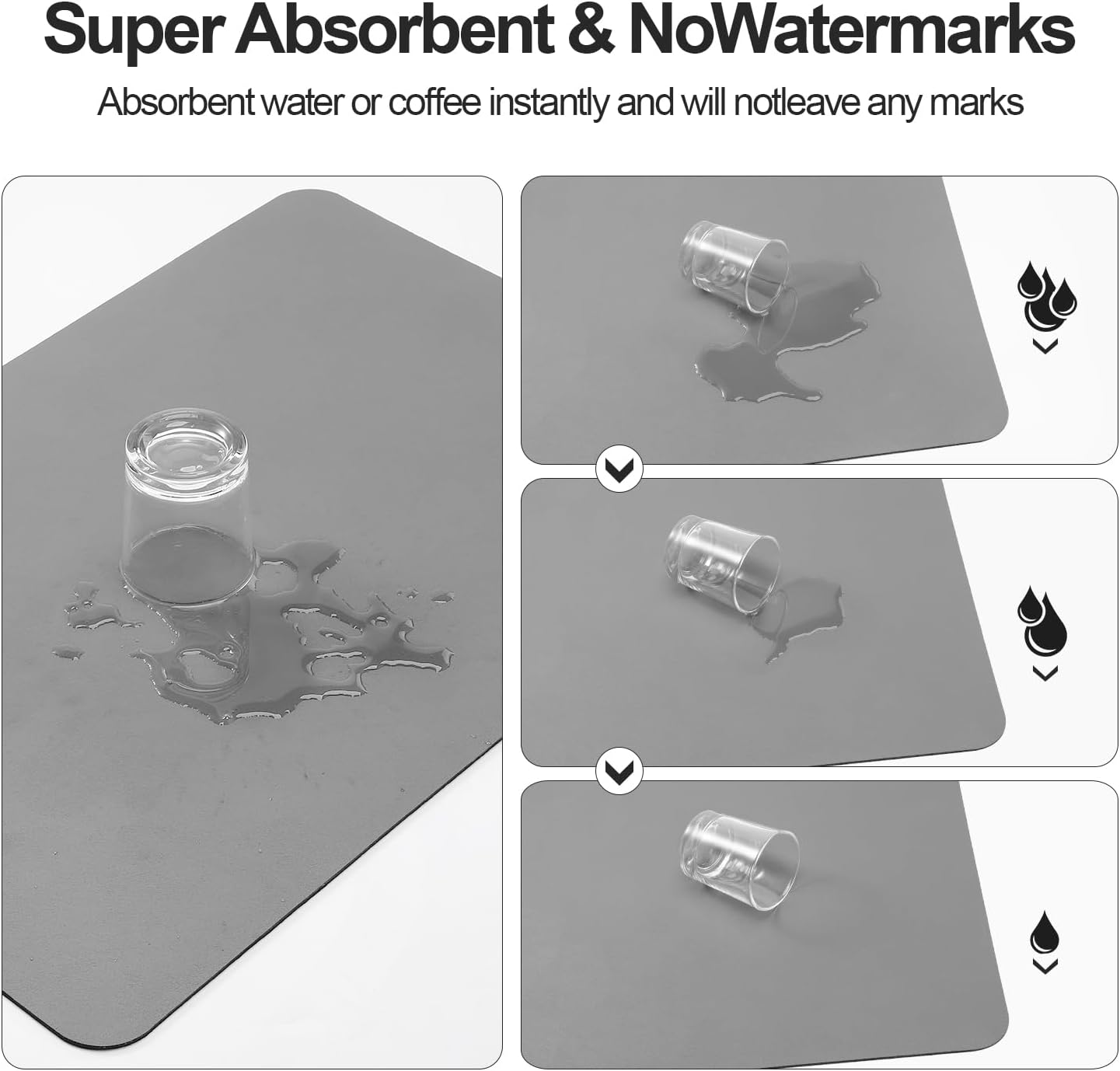 Dish Drying Mat for Kitchen Counter | Coffee Bar Mat for Countertops | Heat Resistant Drainer Mat with Non-slip Rubber Backed | Hide Stain Kitchen Absorbent Draining Mat | Grey 18"x28"